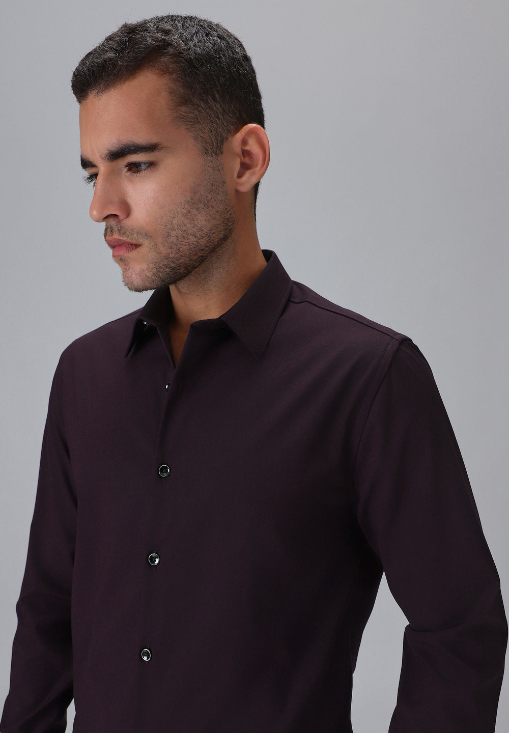 Melange Wine Plain Wrinkle Free Shirt