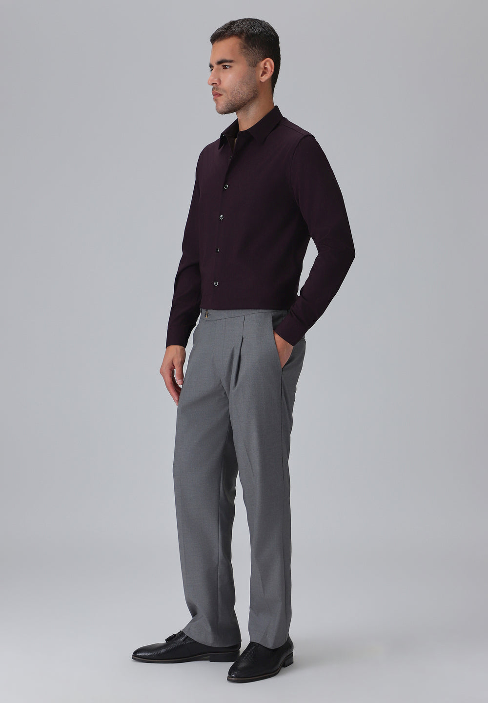 Melange Wine Plain Wrinkle Free Shirt