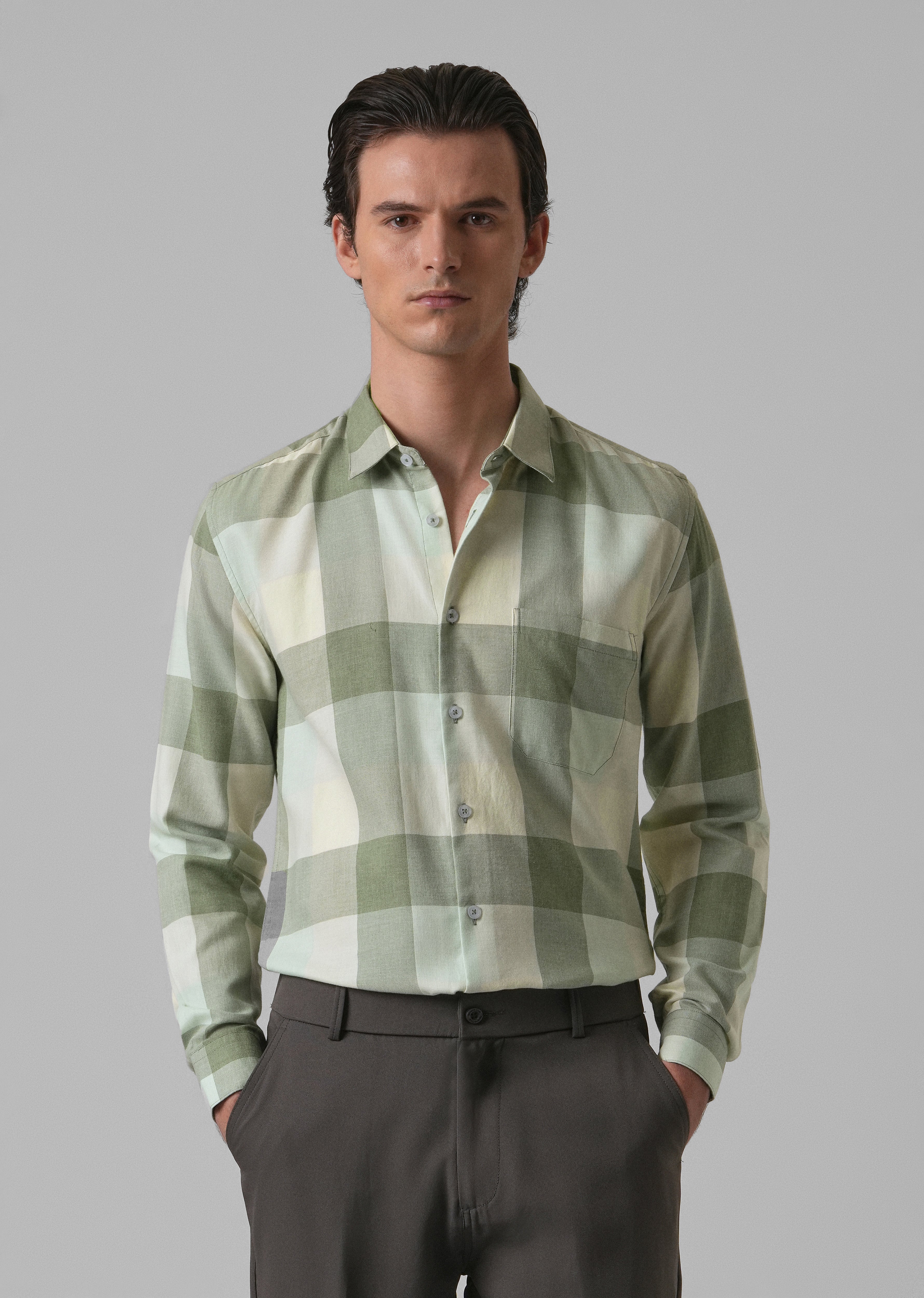 Melange Apple Green Check Shirt