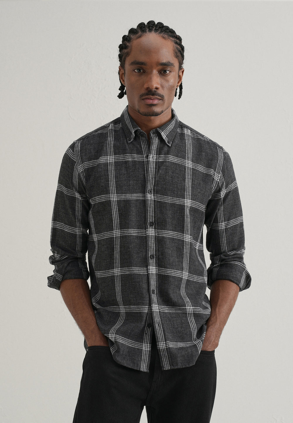 Melange Black Boxed Check Shirt