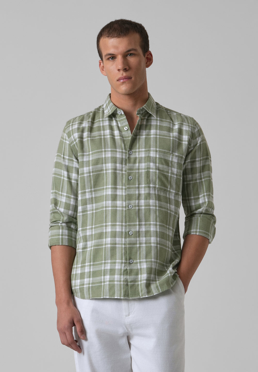 Melange Light Green Check Shirt