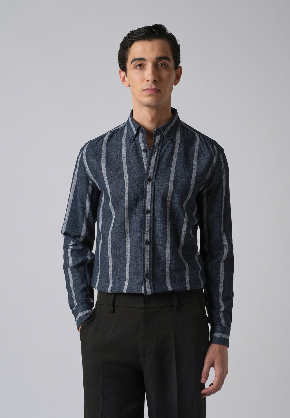 Melange Parallel Blue Stripe Shirt