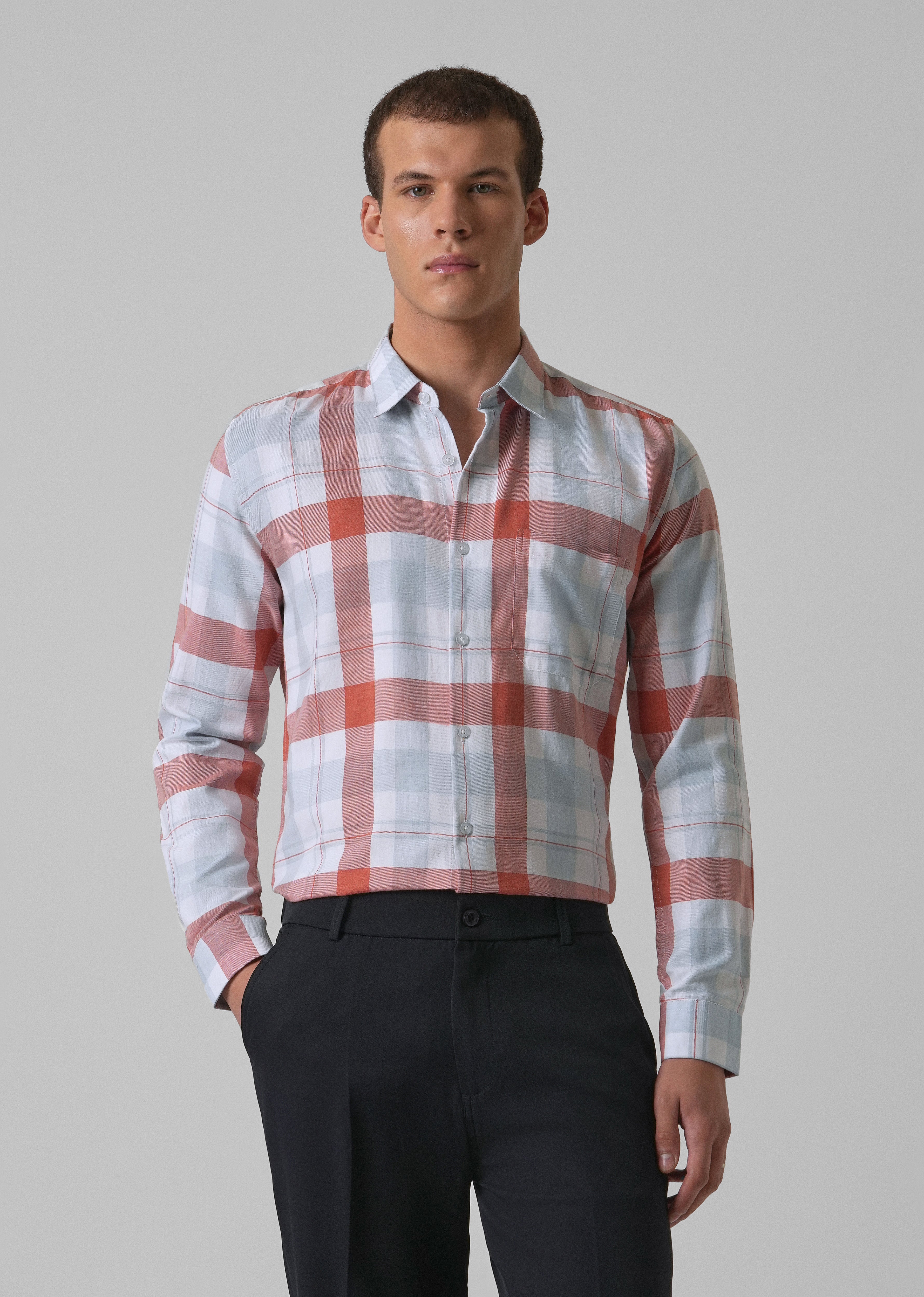 Melange Salmon Red Check Shirt
