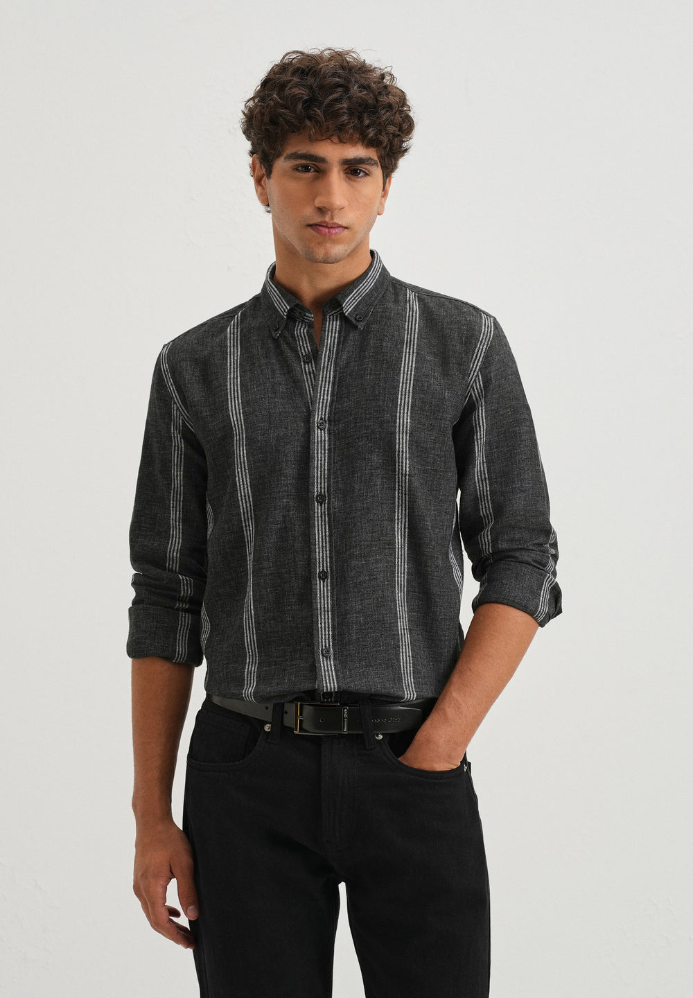 Melange Stick Black Stripe Shirt