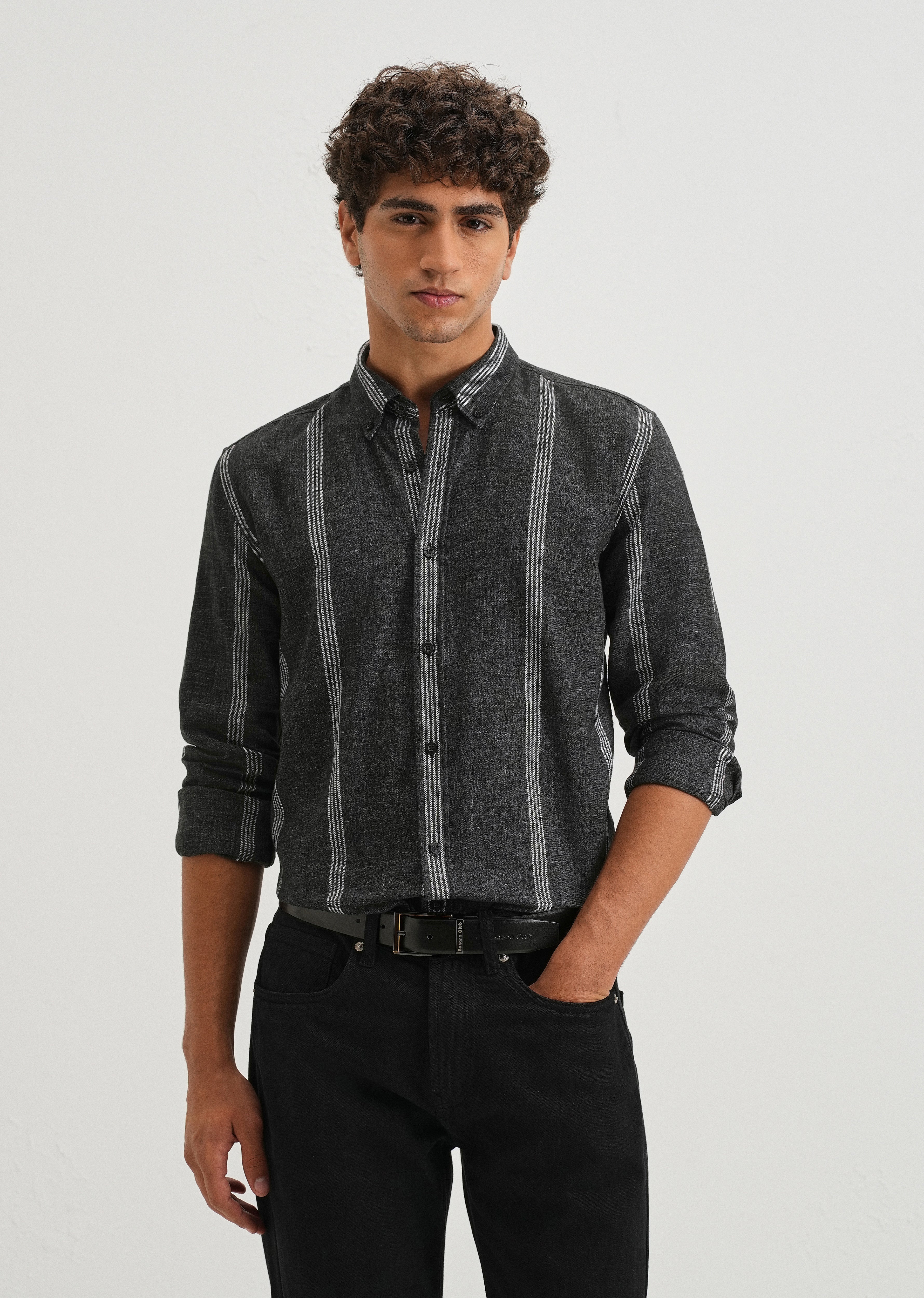 Melange Stick Black Stripe Shirt