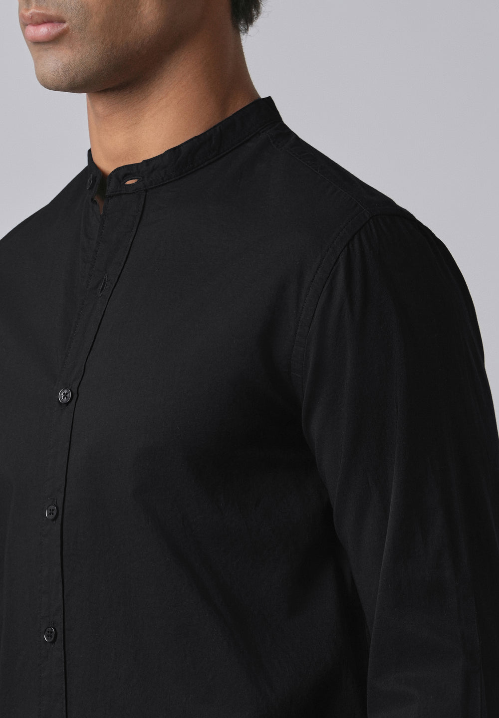 Meredian Black Plain Cotton Shirt