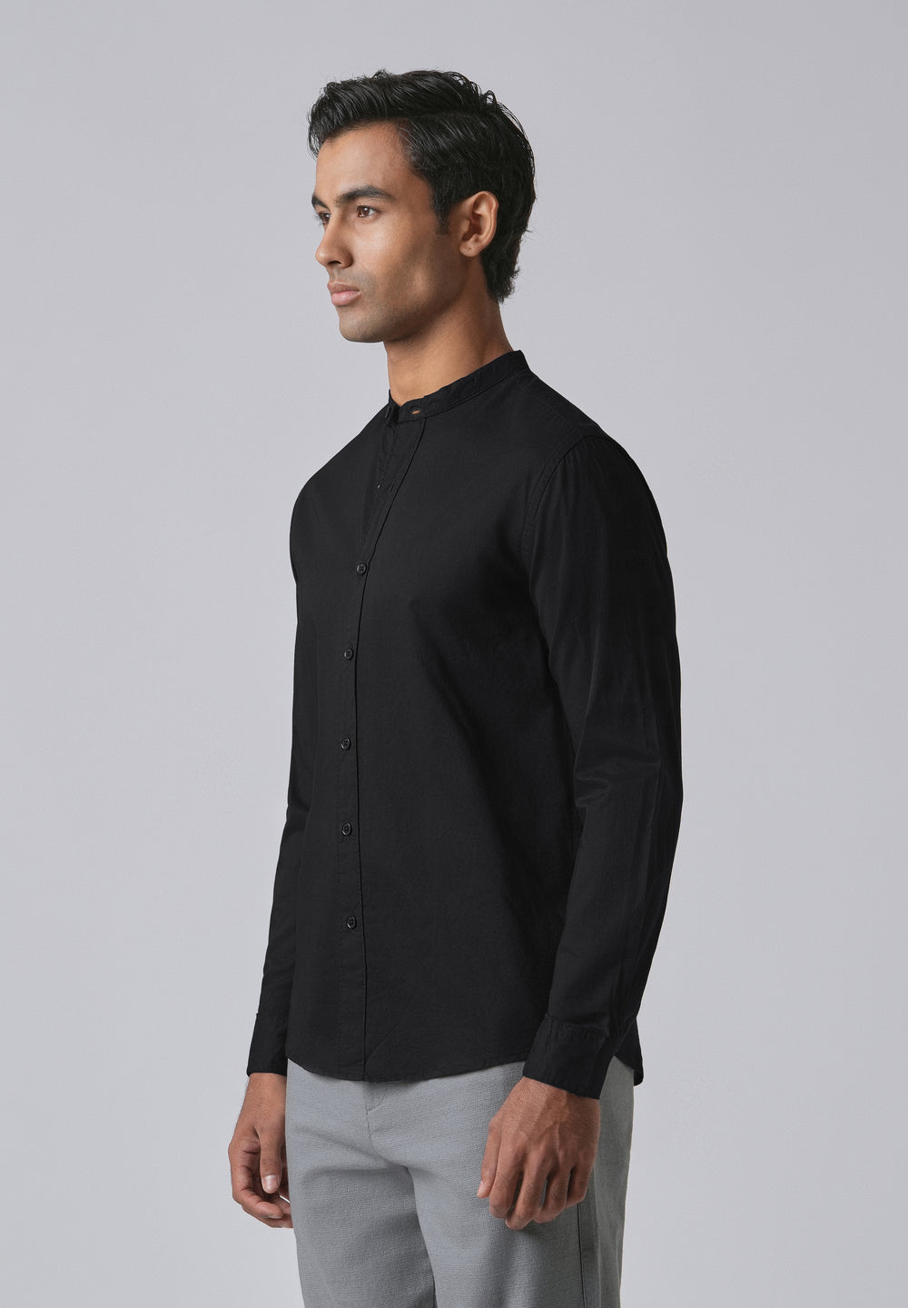 Meredian Black Plain Cotton Shirt