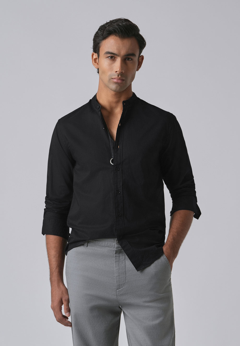 Meredian Black Plain Cotton Shirt