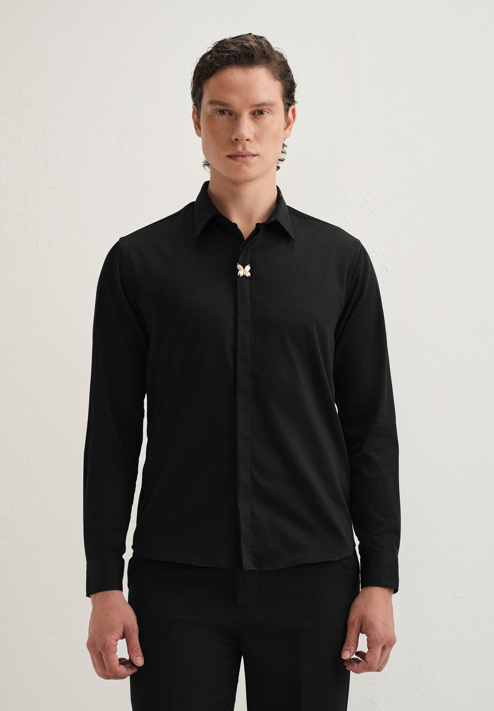 Black Metallic Butterfly Designer Shirt