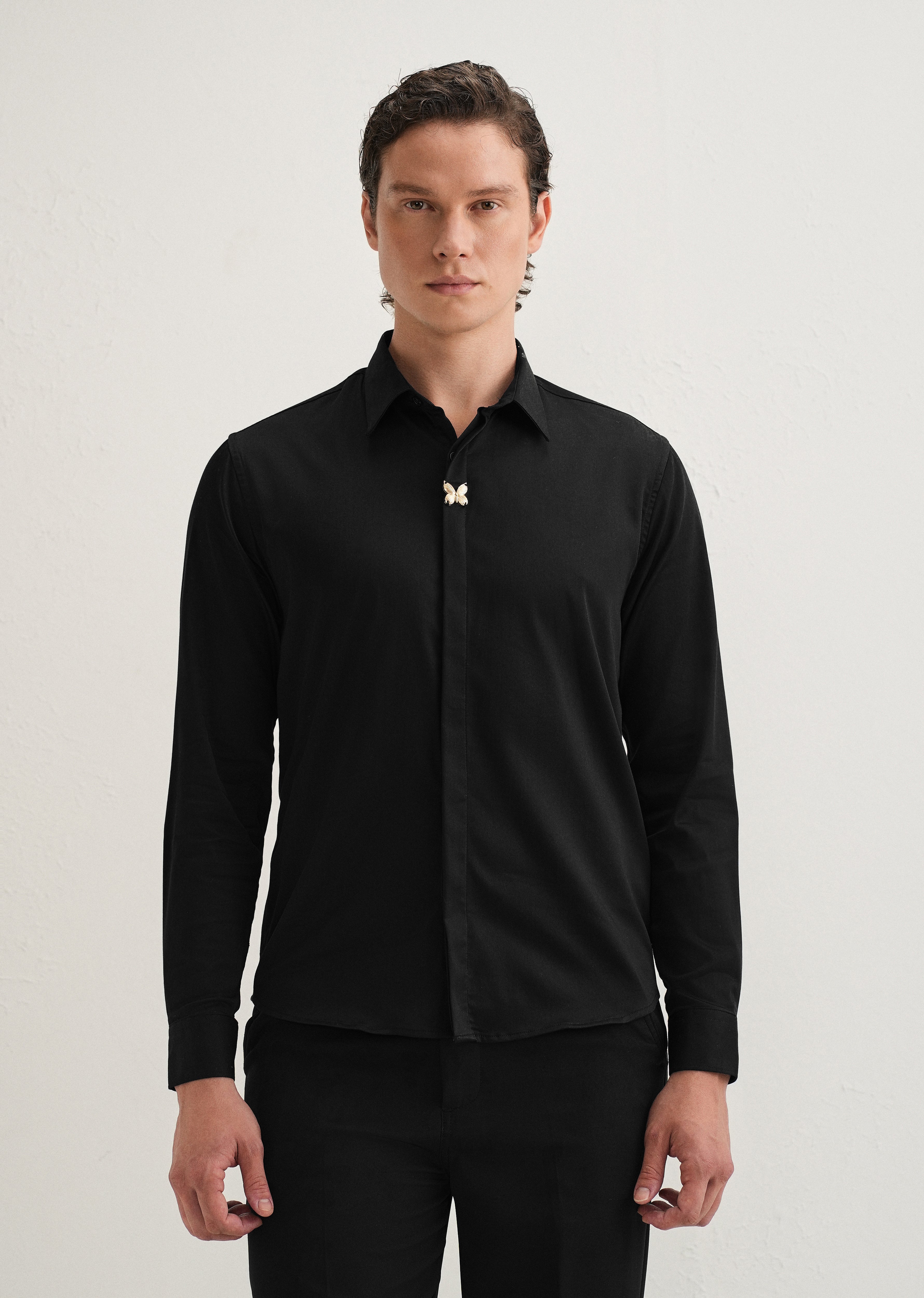 Black Metallic Butterfly Designer Shirt