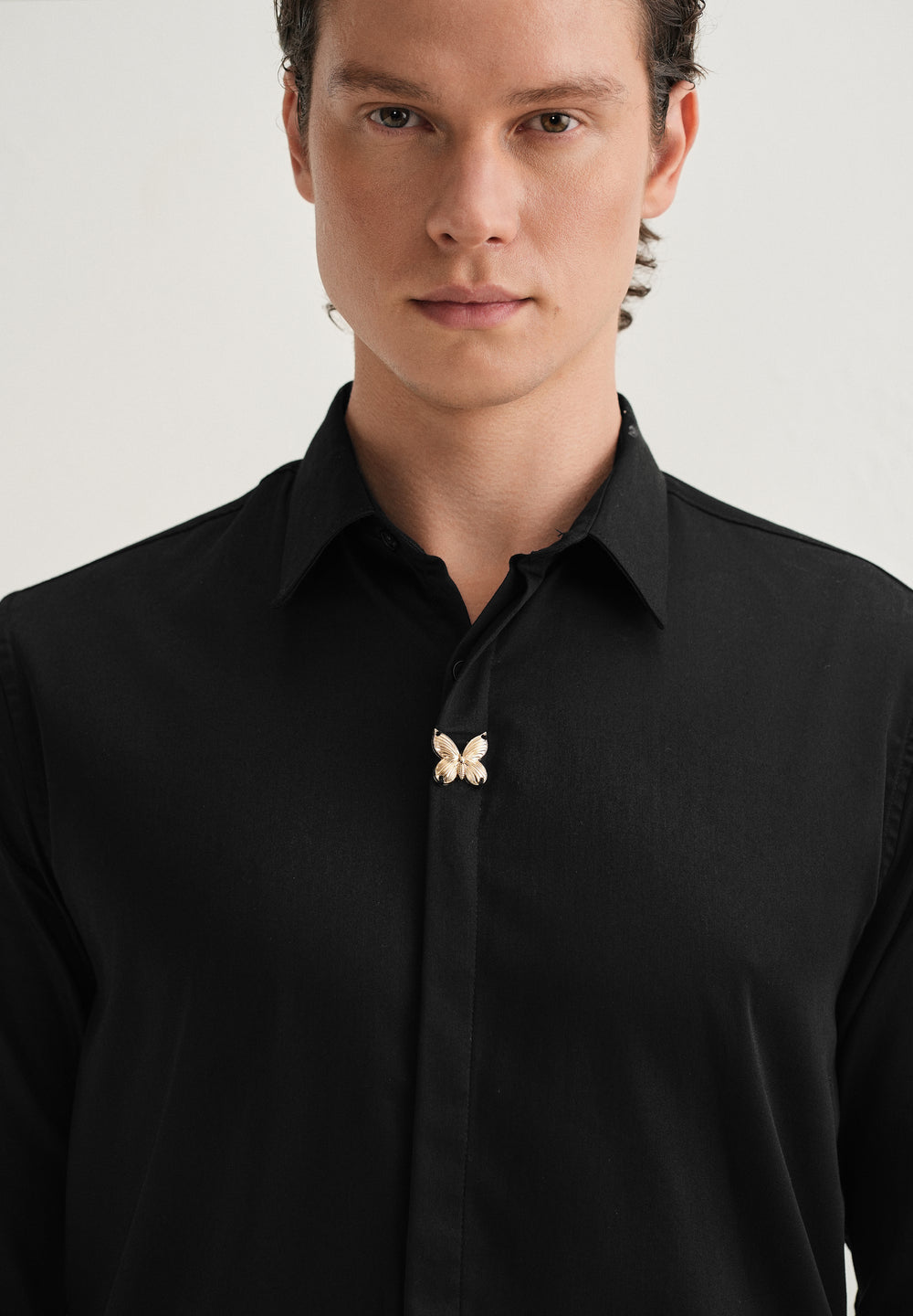 Black Metallic Butterfly Designer Shirt
