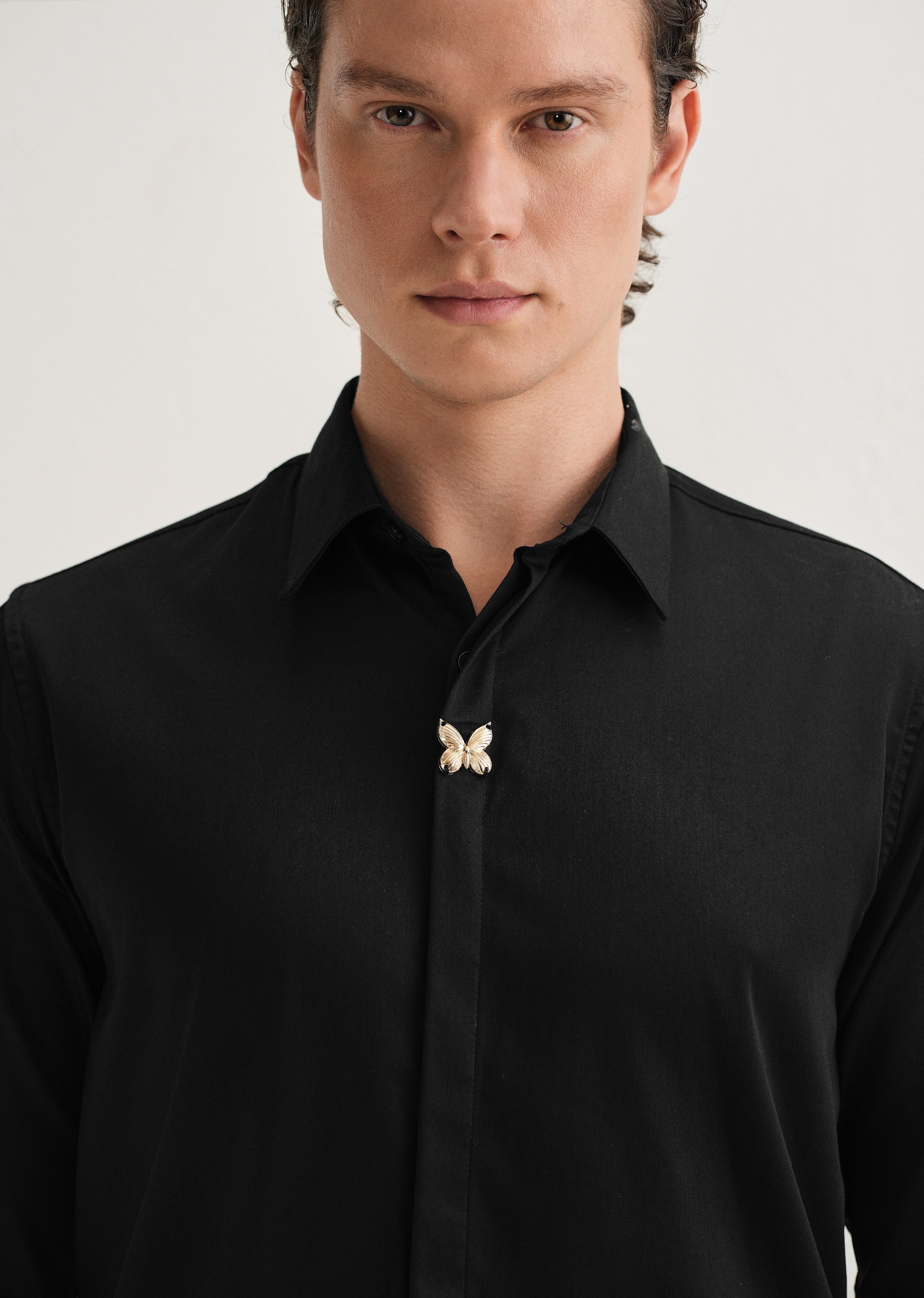 Black Metallic Butterfly Designer Shirt
