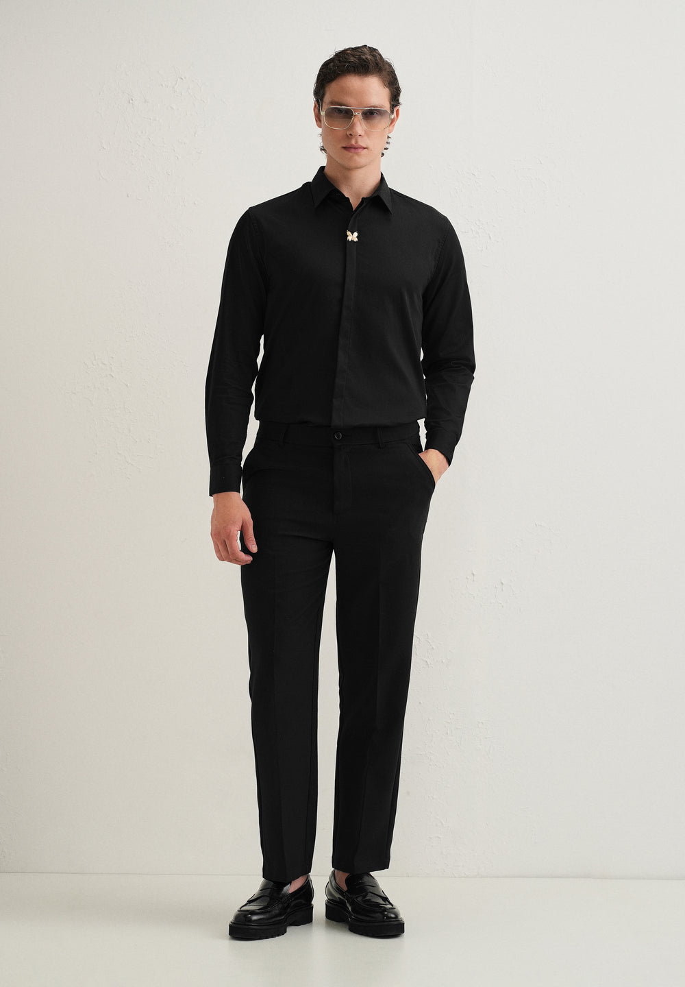 Black Metallic Butterfly Designer Shirt