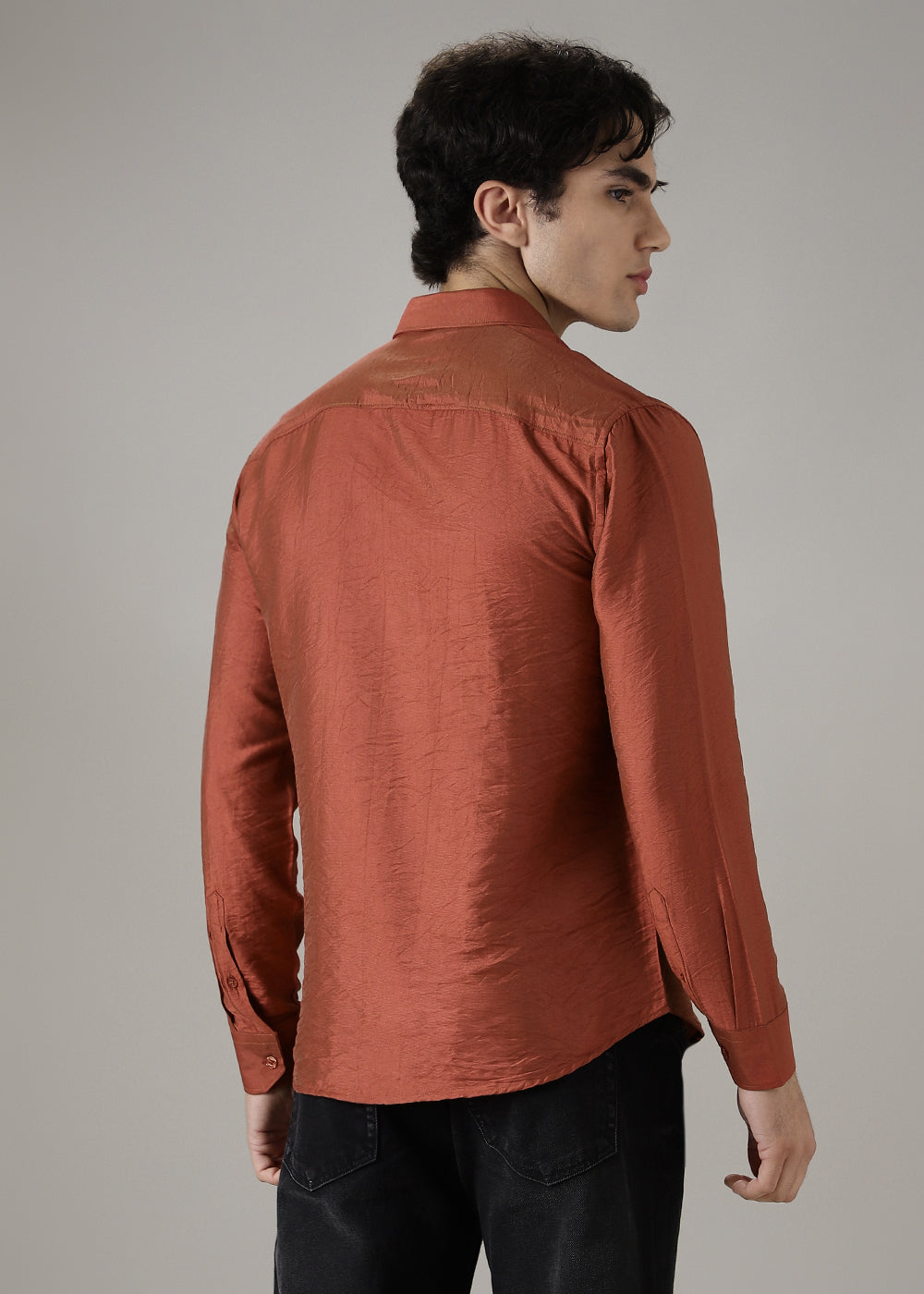 Metallic Orange Crushed Satin Shirt