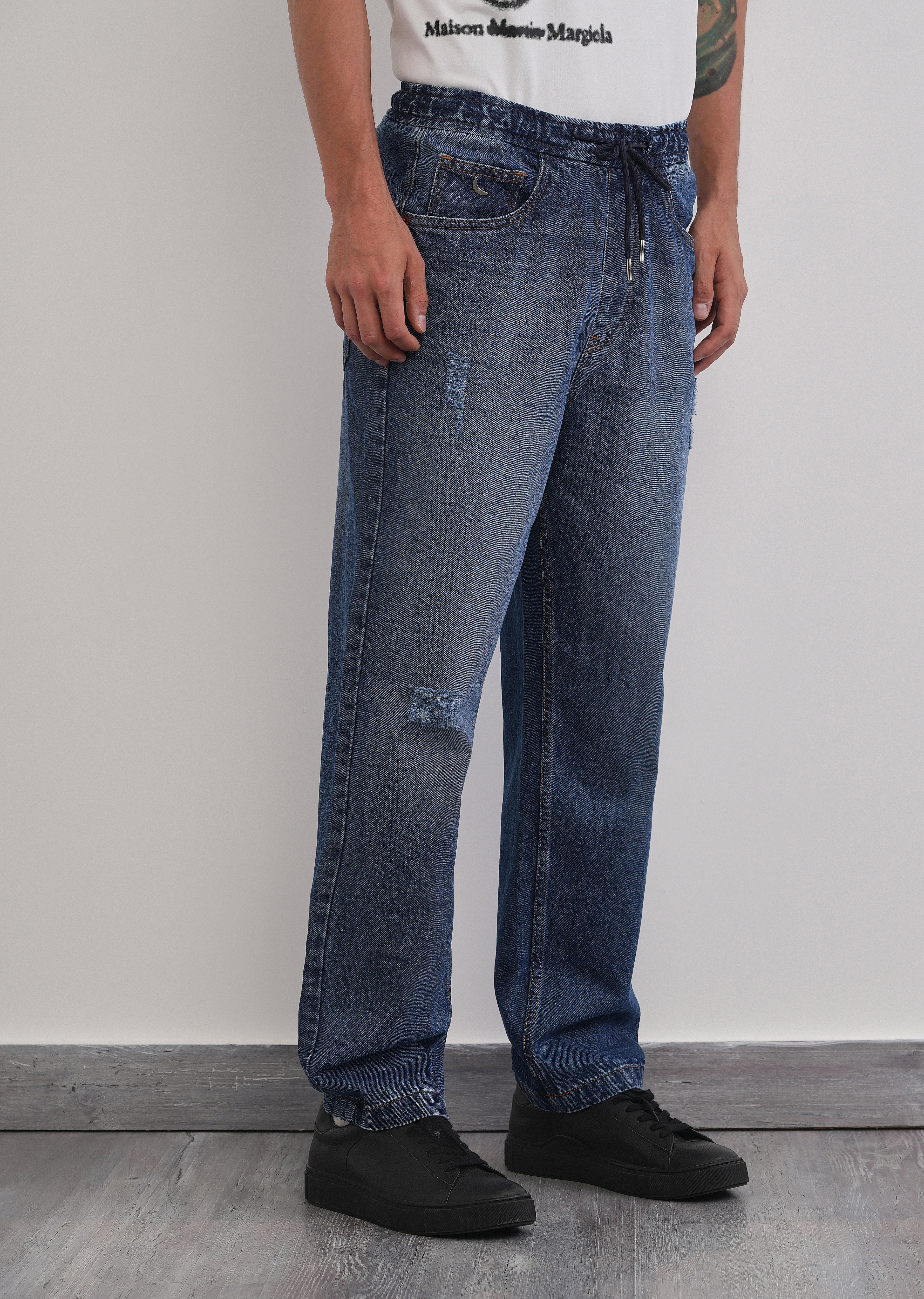 Mid Blue Loose Fit Elasticated Jogger Jeans