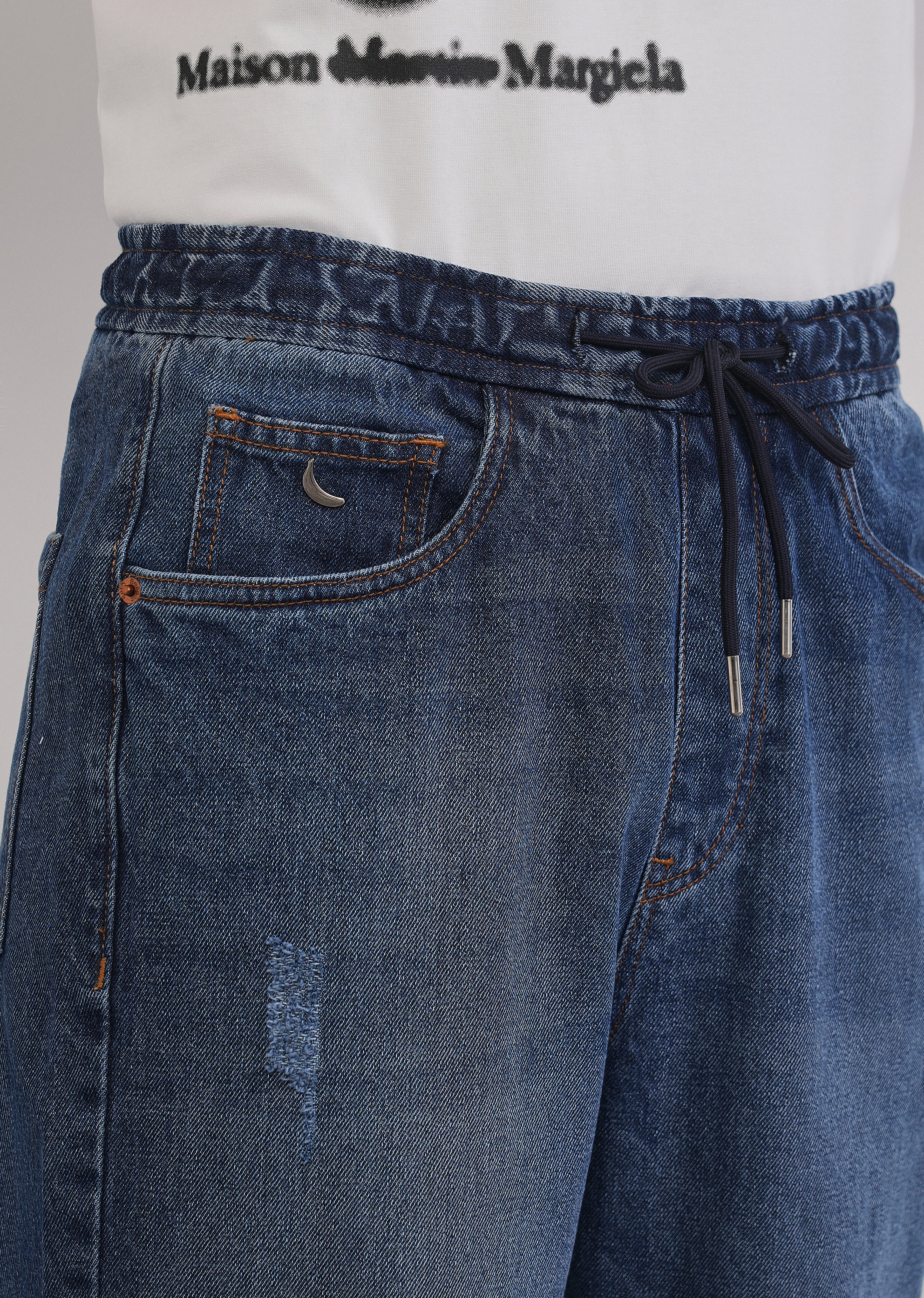 Mid Blue Loose Fit Elasticated Jogger Jeans