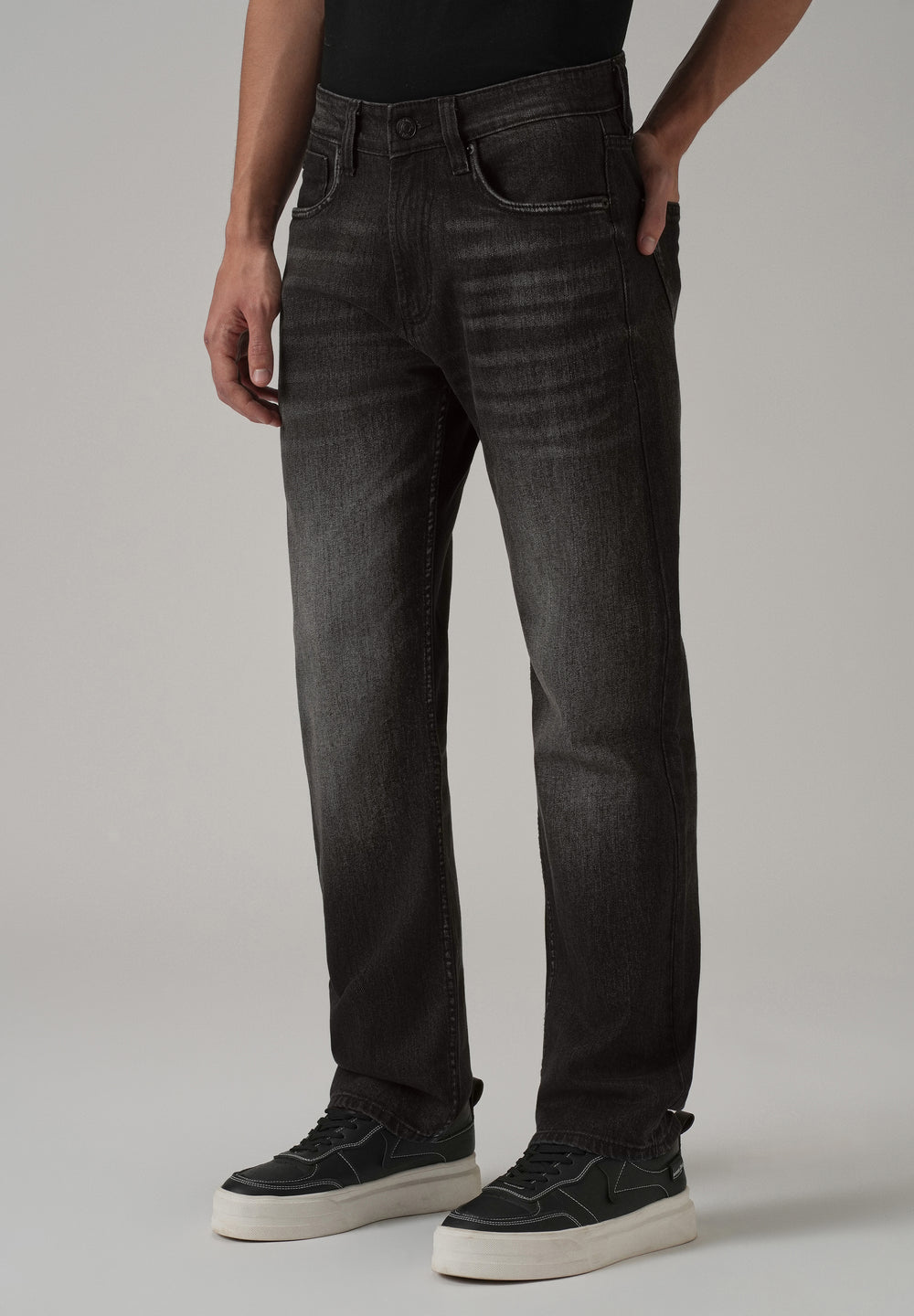 Mid Fade Black Straight Fit Jeans