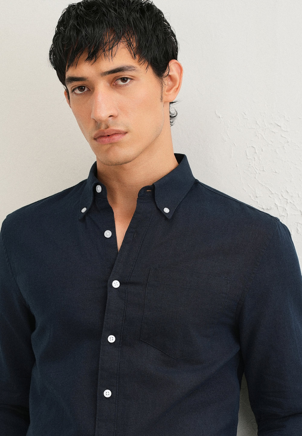 Midnight Navy Blue Cotton Linen Shirt