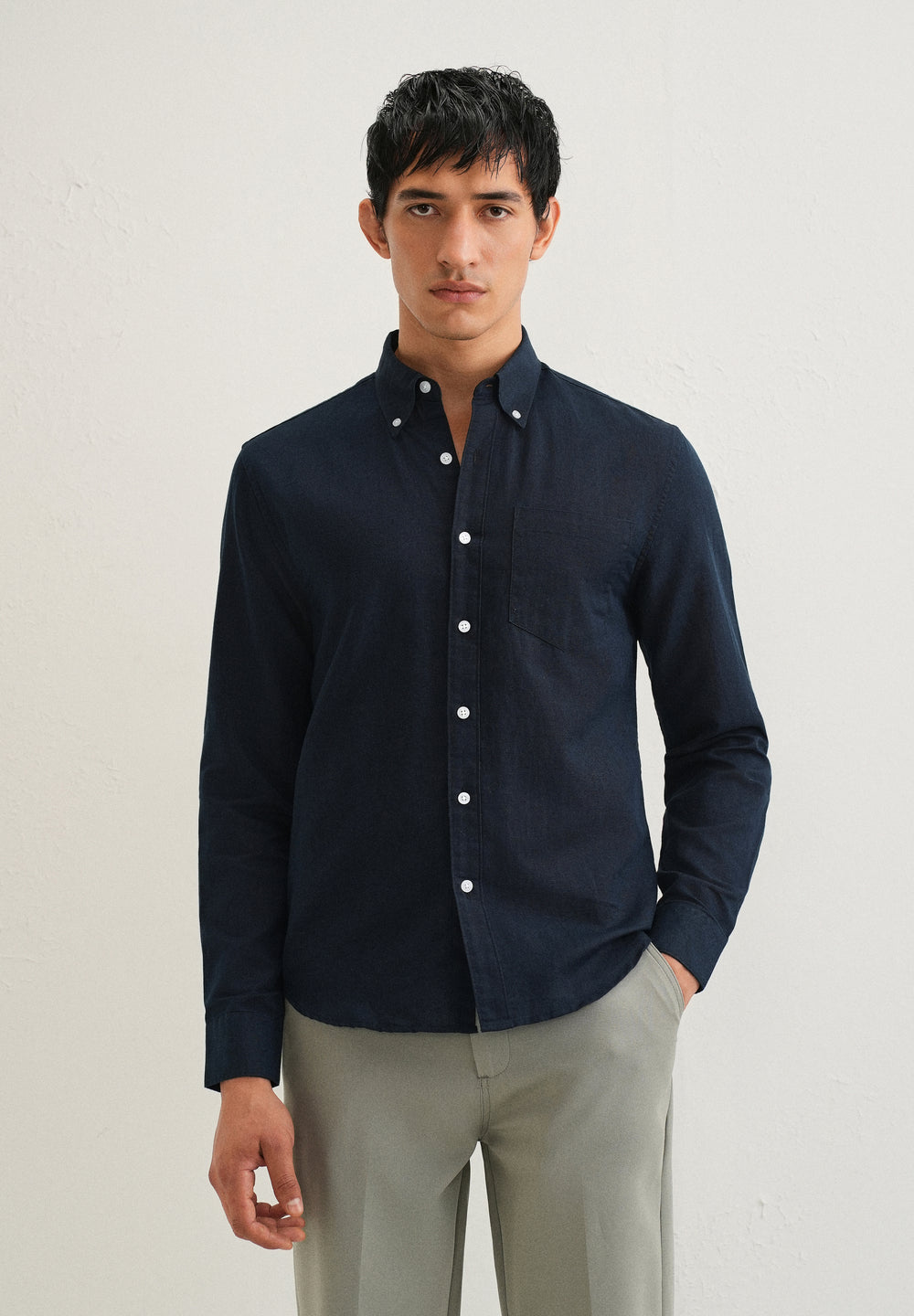 Midnight Navy Blue Cotton Linen Shirt
