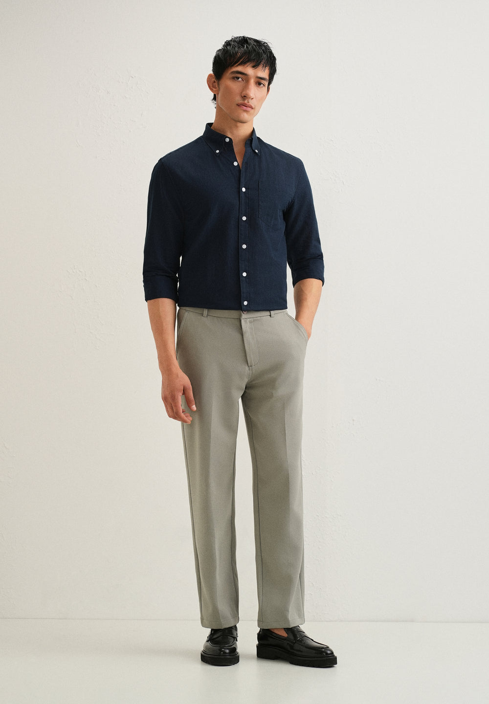 Midnight Navy Blue Cotton Linen Shirt