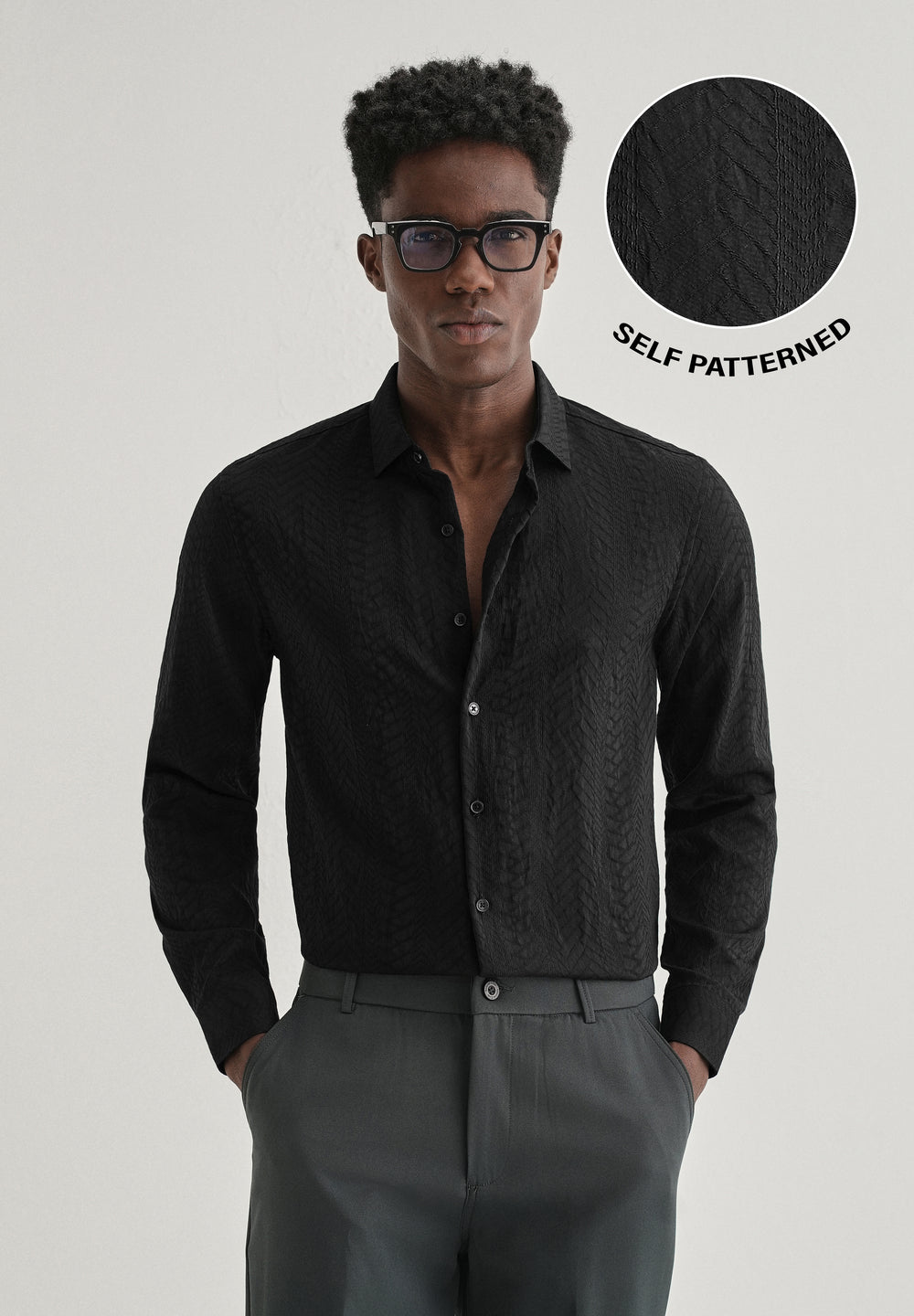 Midnight Black Self Patterned Shirt