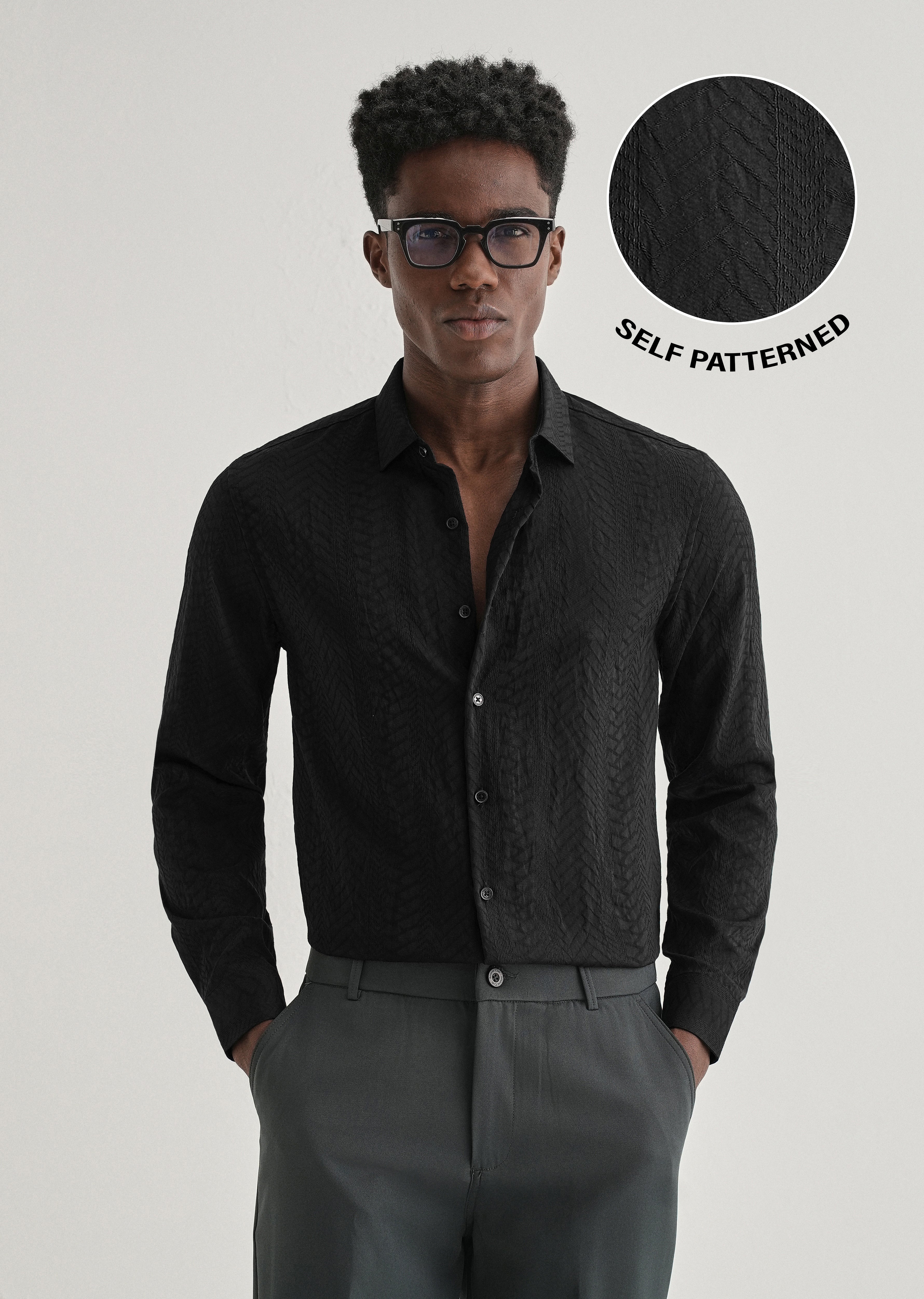 Midnight Black Self Patterned Shirt