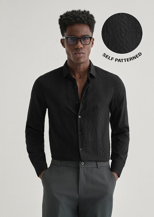 Midnight Black Self Patterned Shirt