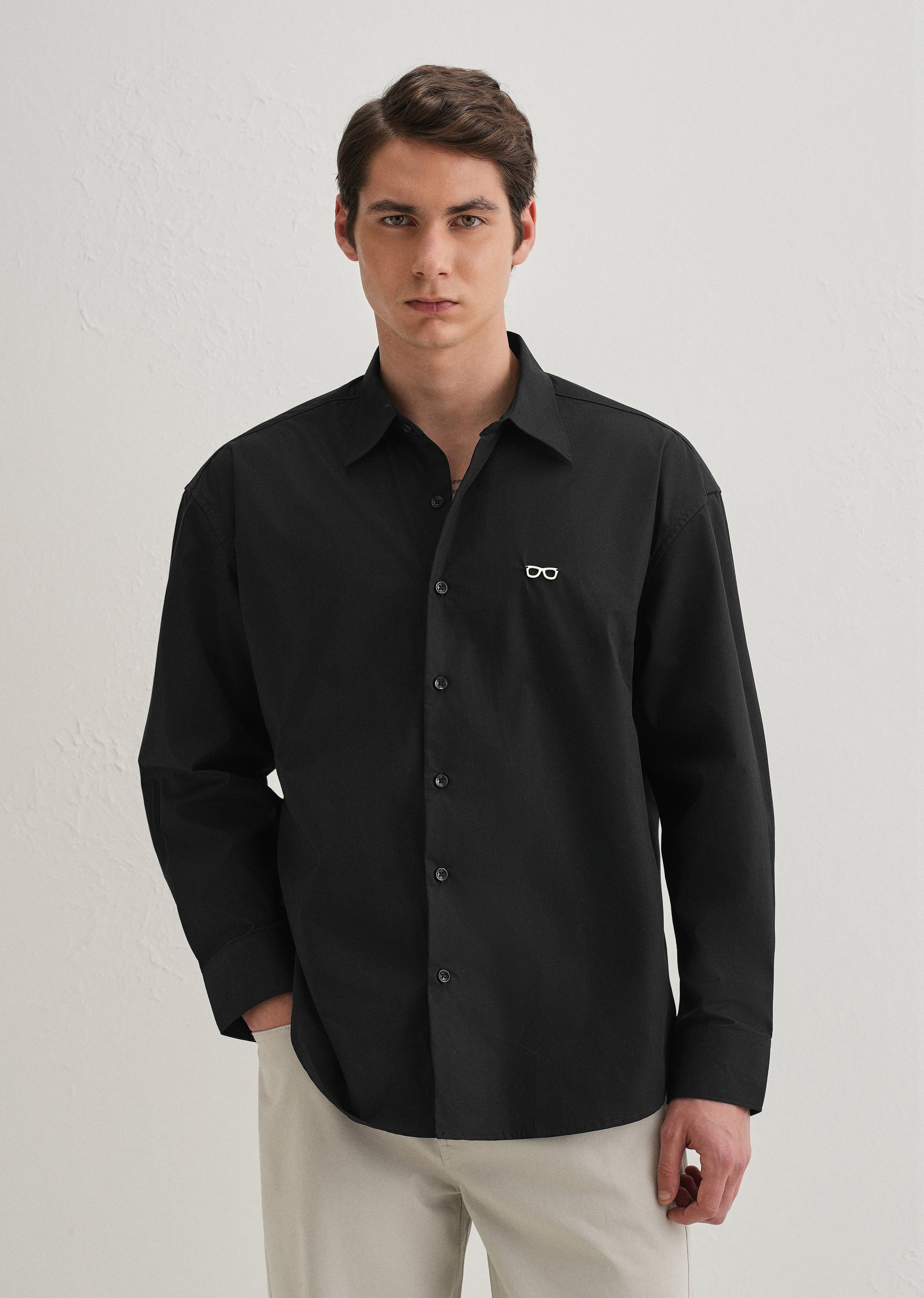 Mini Frame Accent Black Cotton Shirt