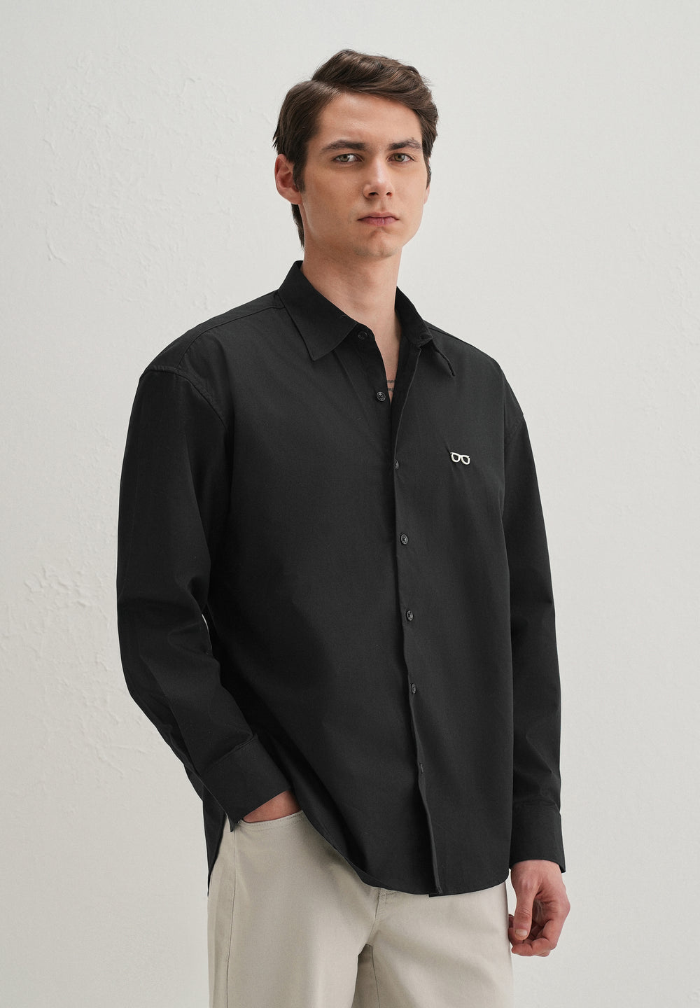 Mini Frame Accent Black Cotton Shirt