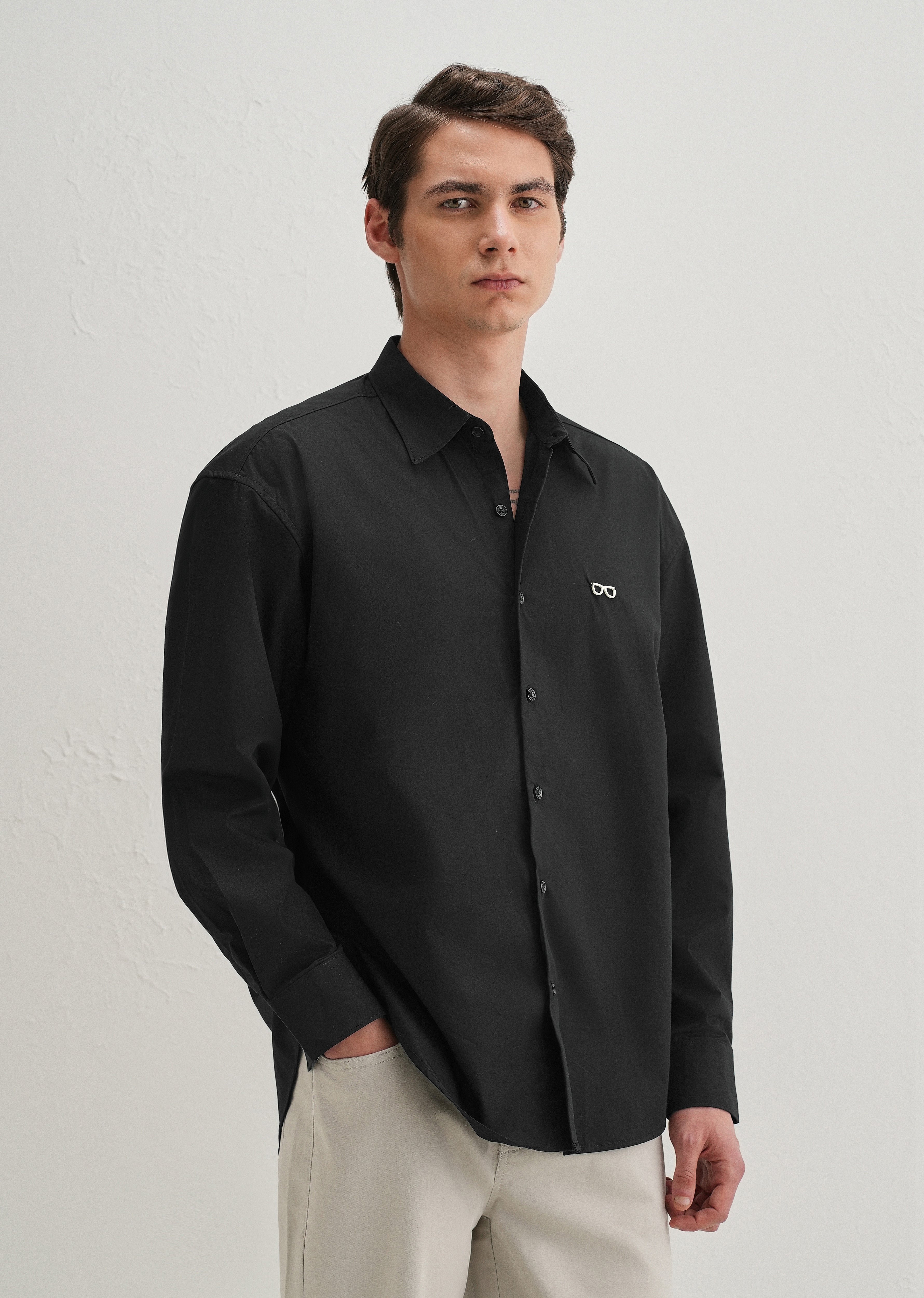 Mini Frame Accent Black Cotton Shirt
