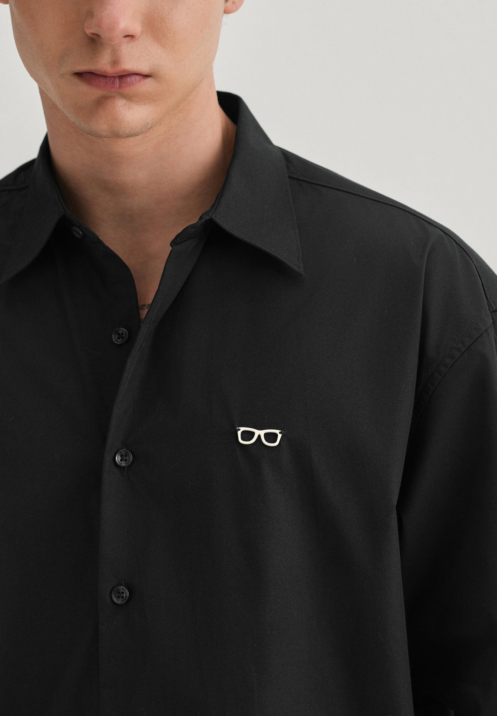 Mini Frame Accent Black Cotton Shirt