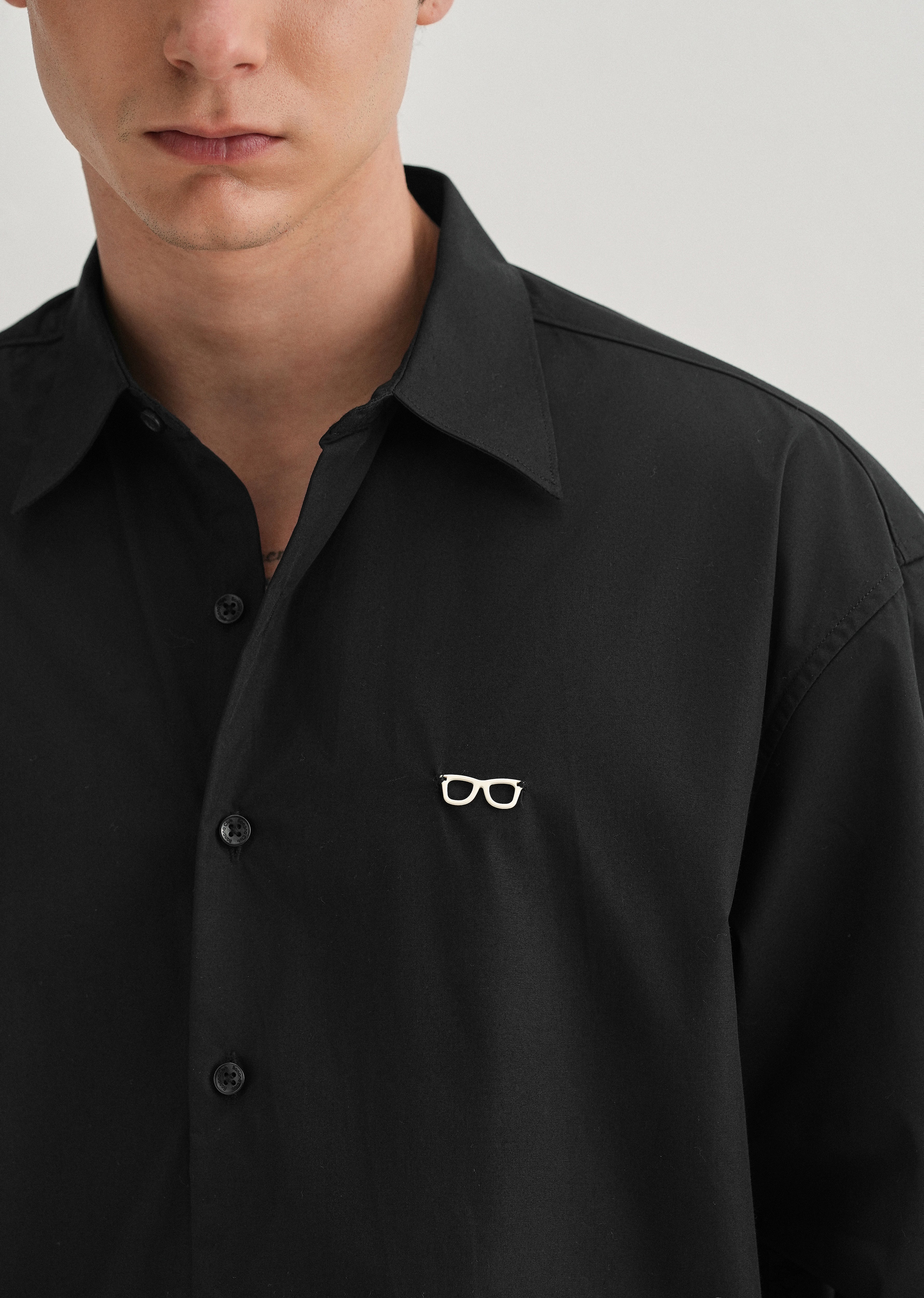 Mini Frame Accent Black Cotton Shirt