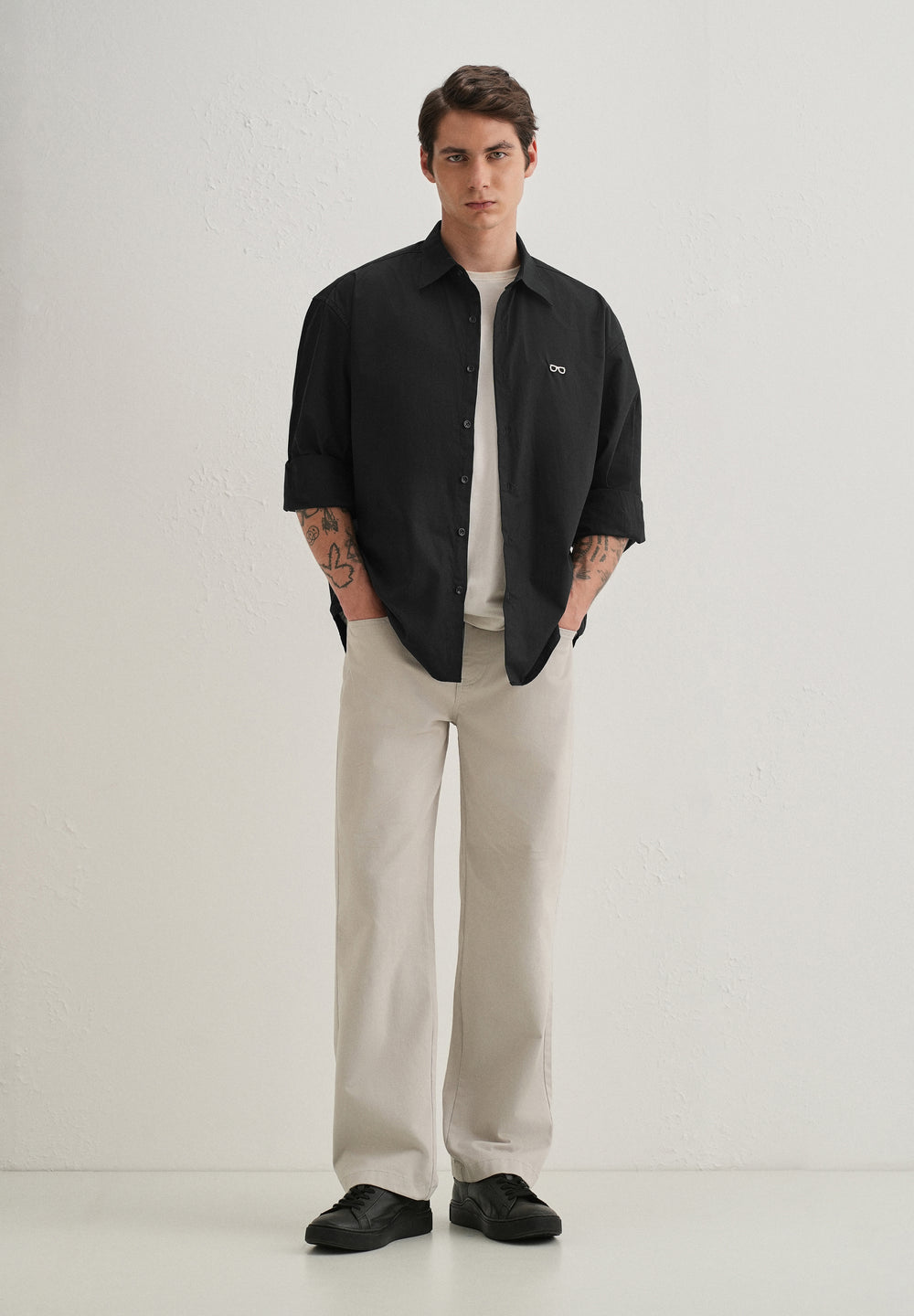 Mini Frame Accent Black Cotton Shirt