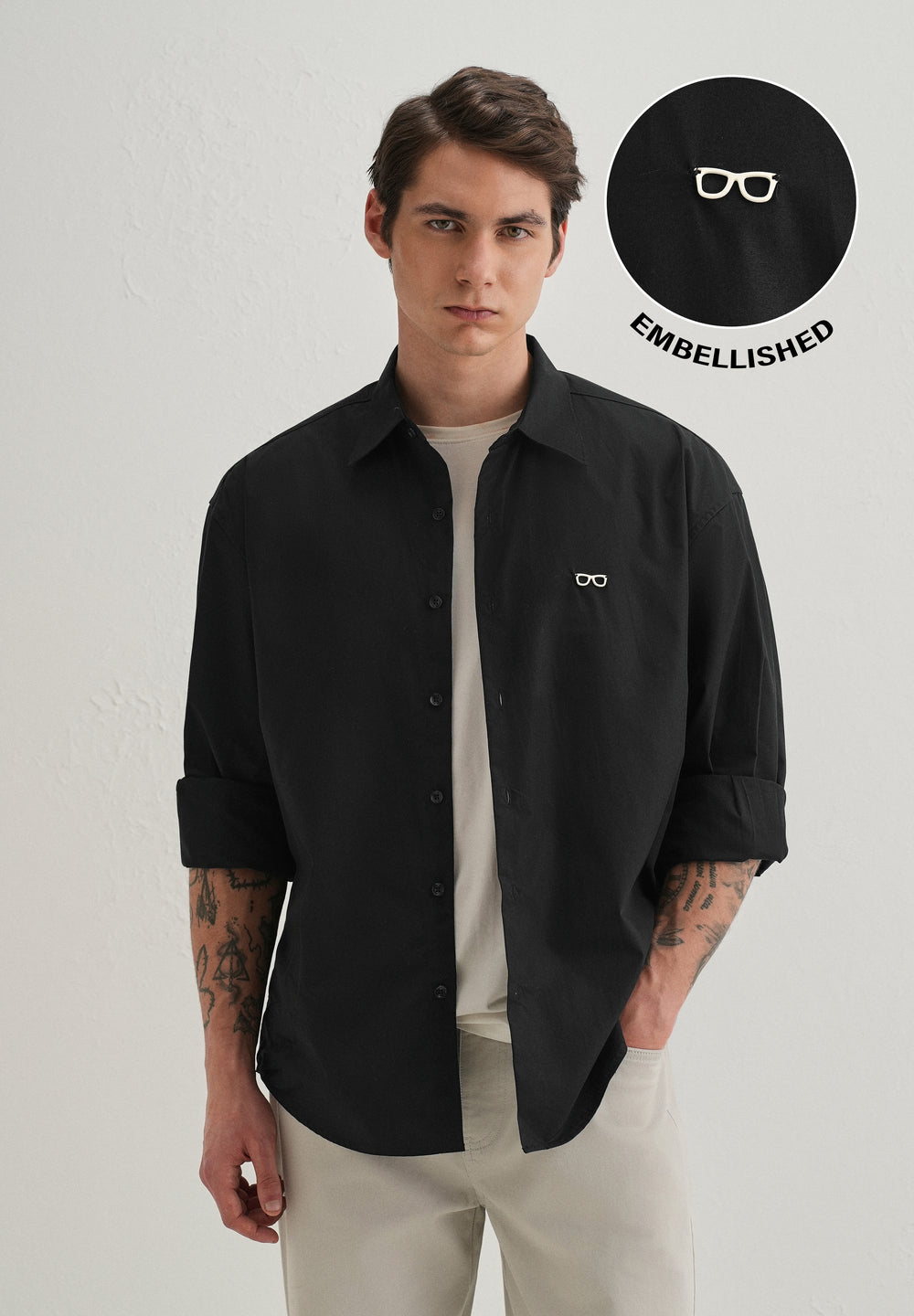 Mini Frame Accent Black Cotton Shirt