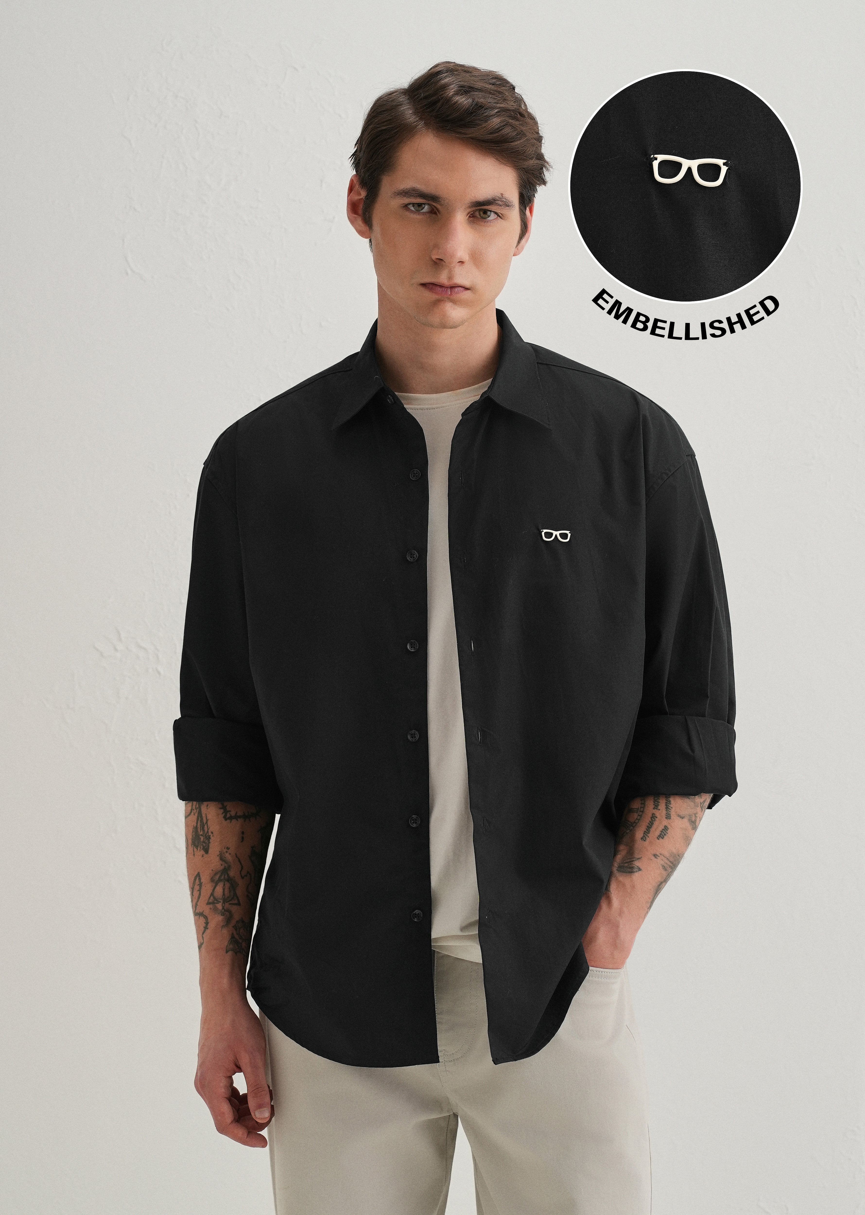 Mini Frame Accent Black Cotton Shirt