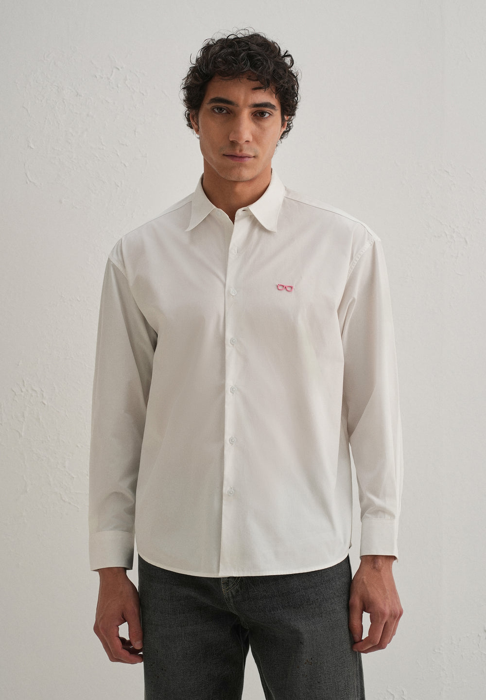 Mini Frame Accent White Cotton Shirt