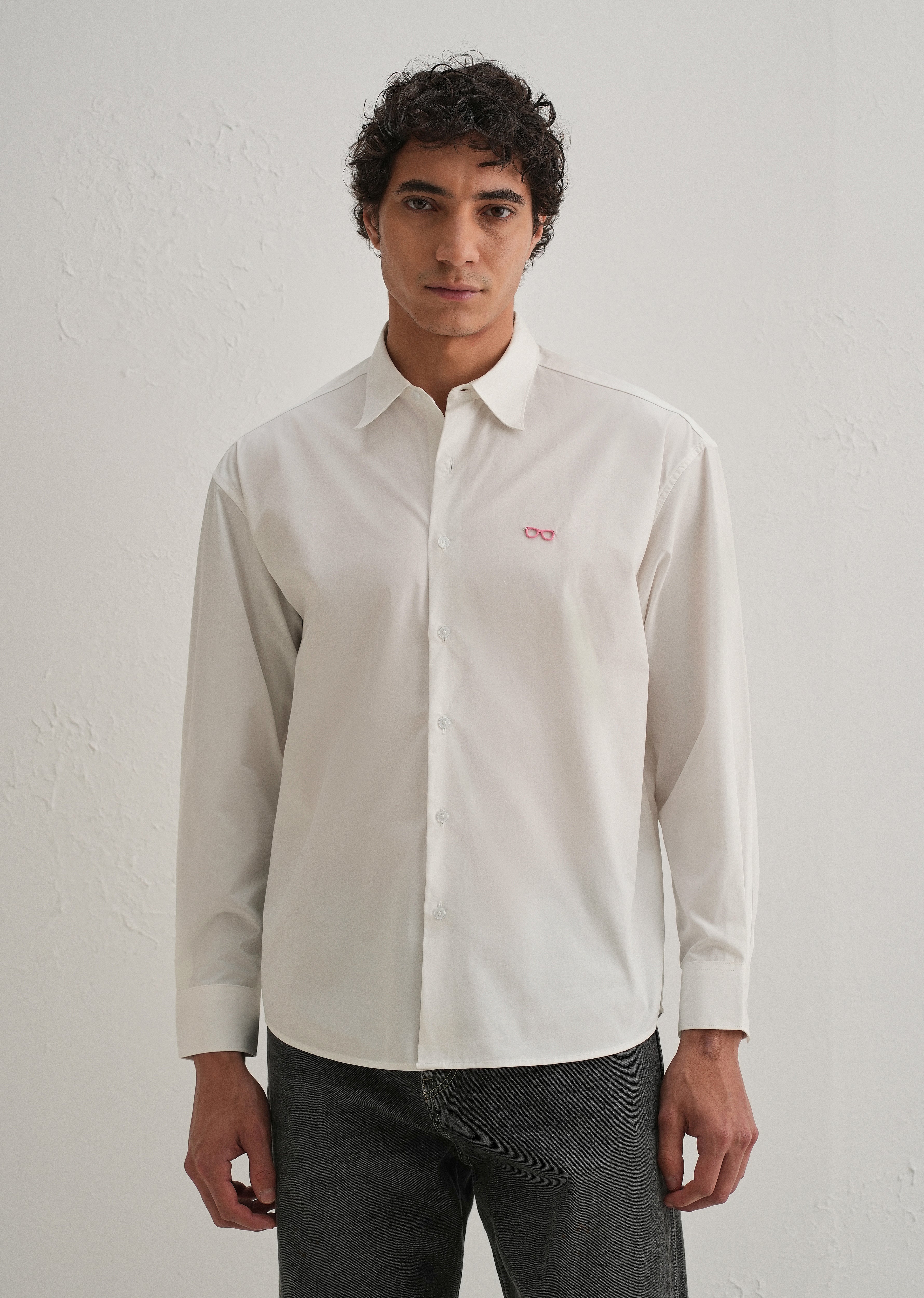 Mini Frame Accent White Cotton Shirt