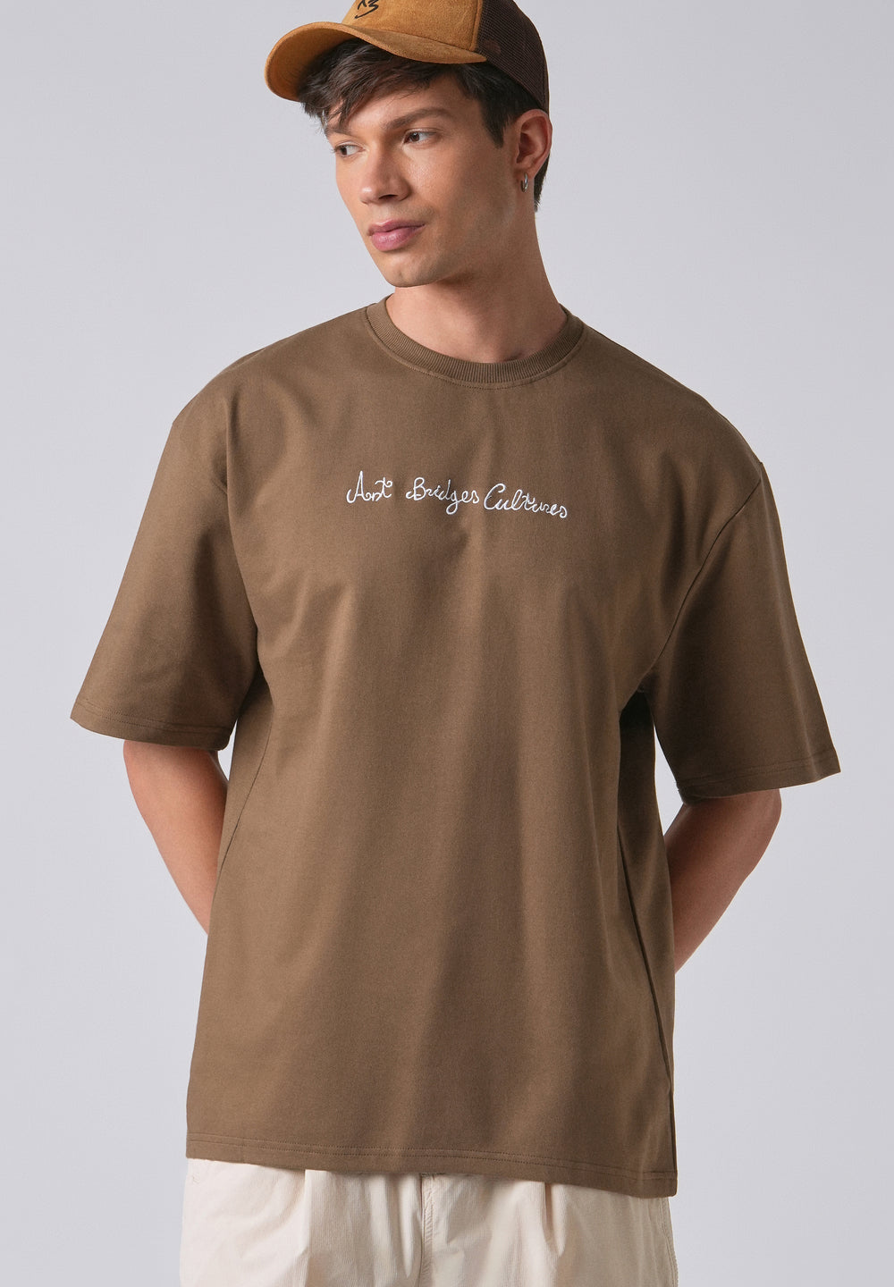 Minimalist Print Brown Oversized T-shirt