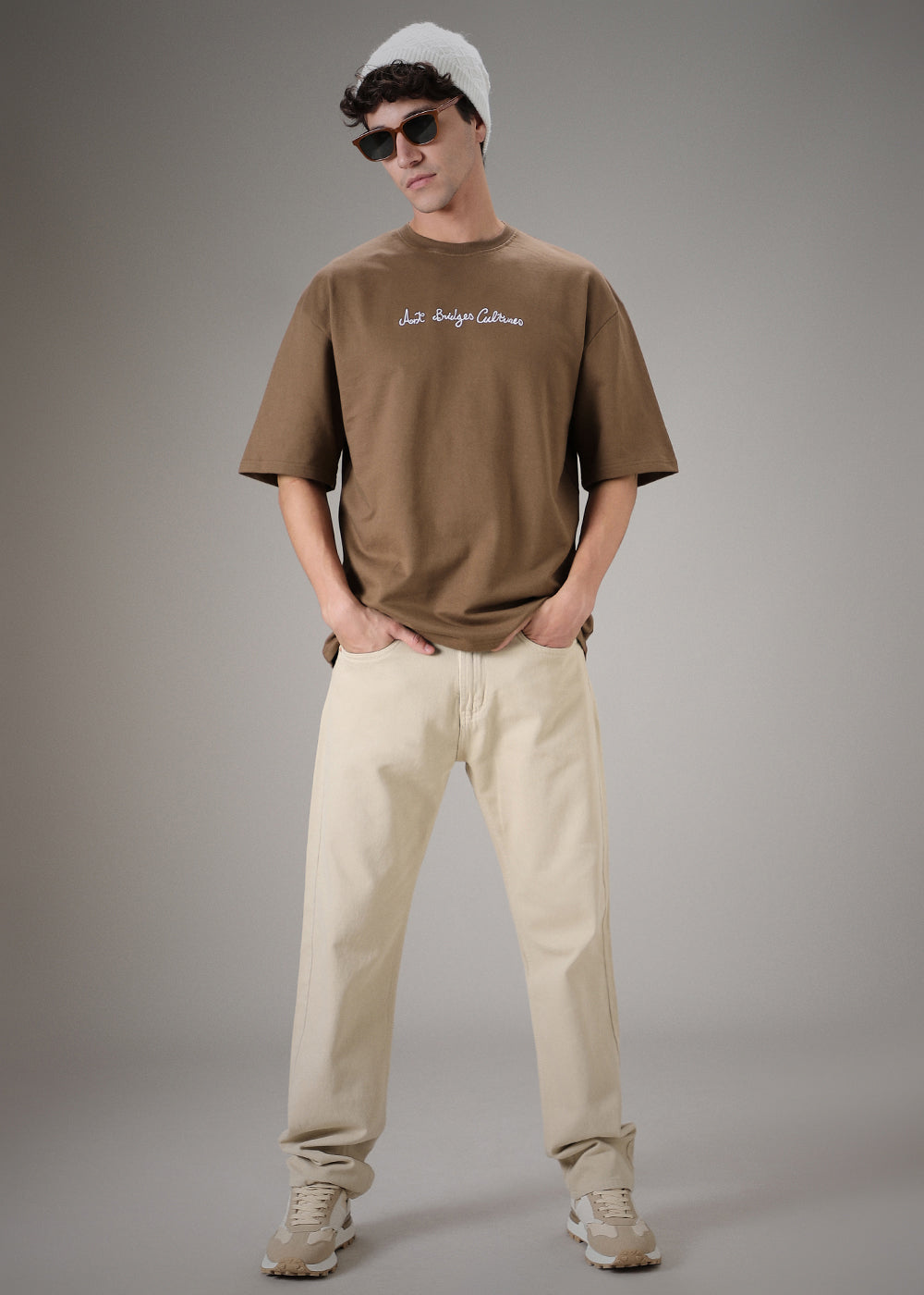 Minimalist Print Brown Oversized T-shirt