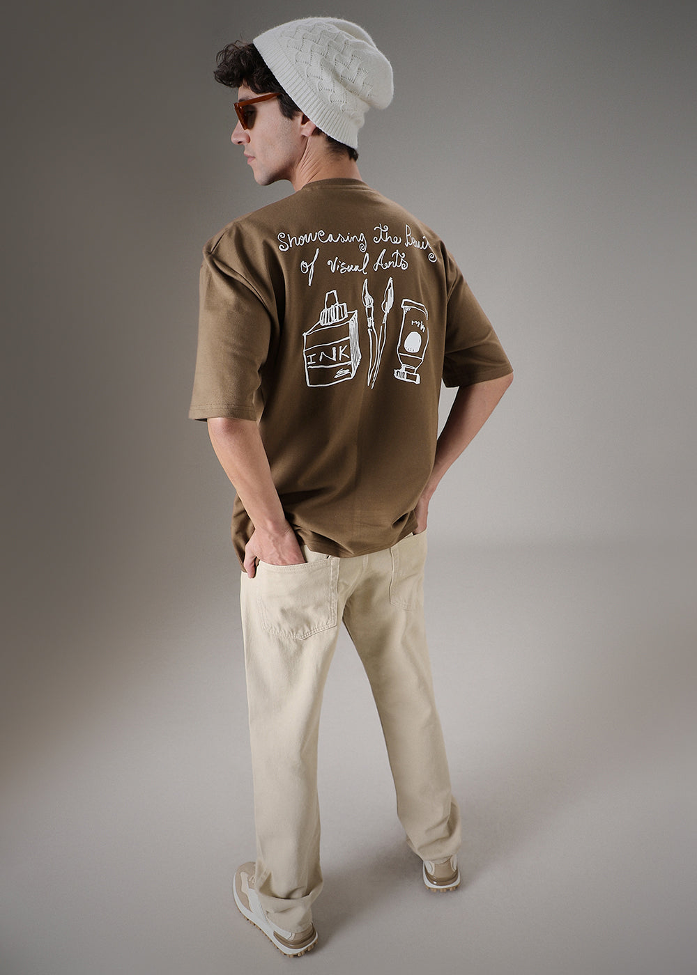 Minimalist Print Brown Oversized T-shirt