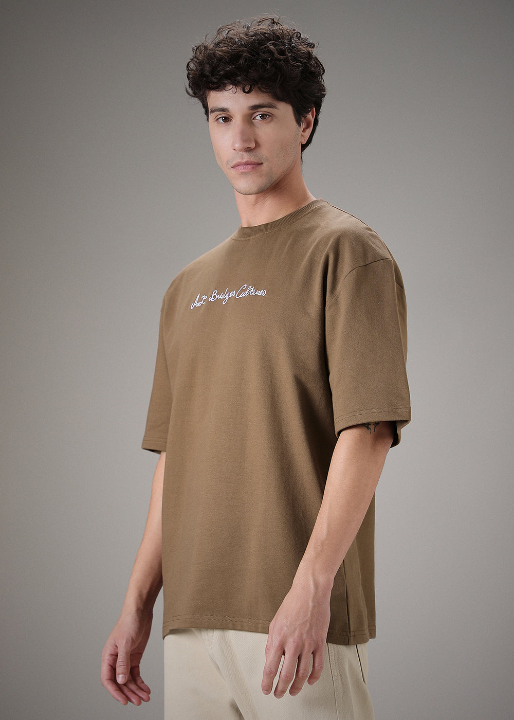 Minimalist Print Brown Oversized T-shirt