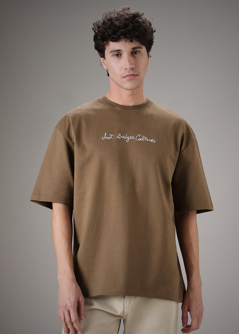 Minimalist Print Brown Oversized T-shirt