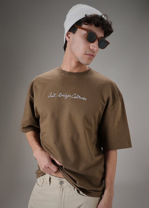 Minimalist Print Brown Oversized T-shirt