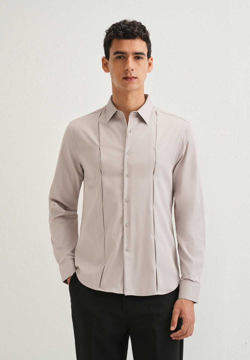 Mink Gray Front Panel Open Pleat Shirt