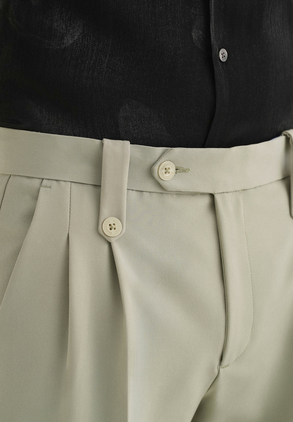 Mint Green Button-Tab Pleat Trouser