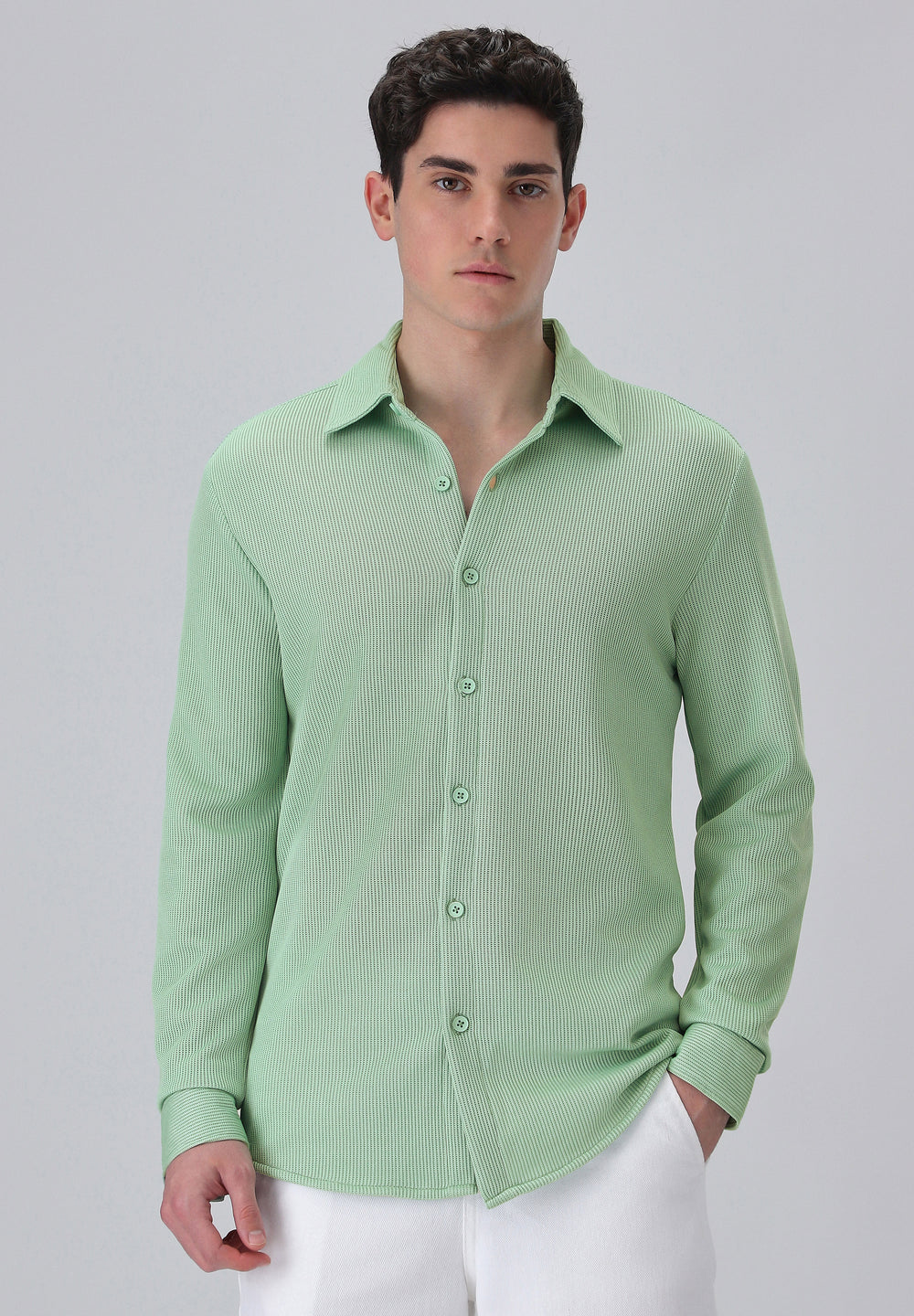 Mint Green Plain Knitted Shirt