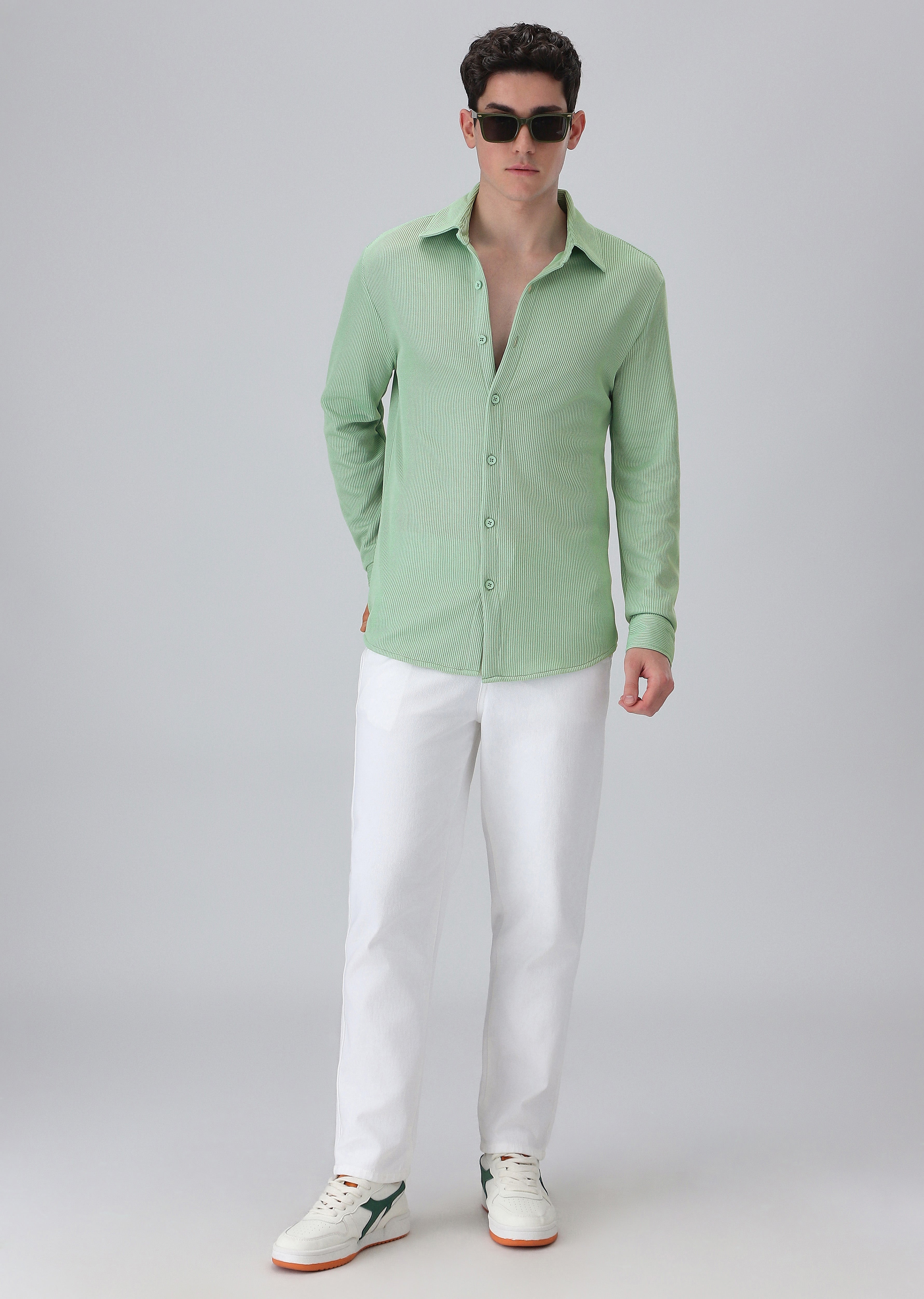 Mint Green Plain Knitted Shirt