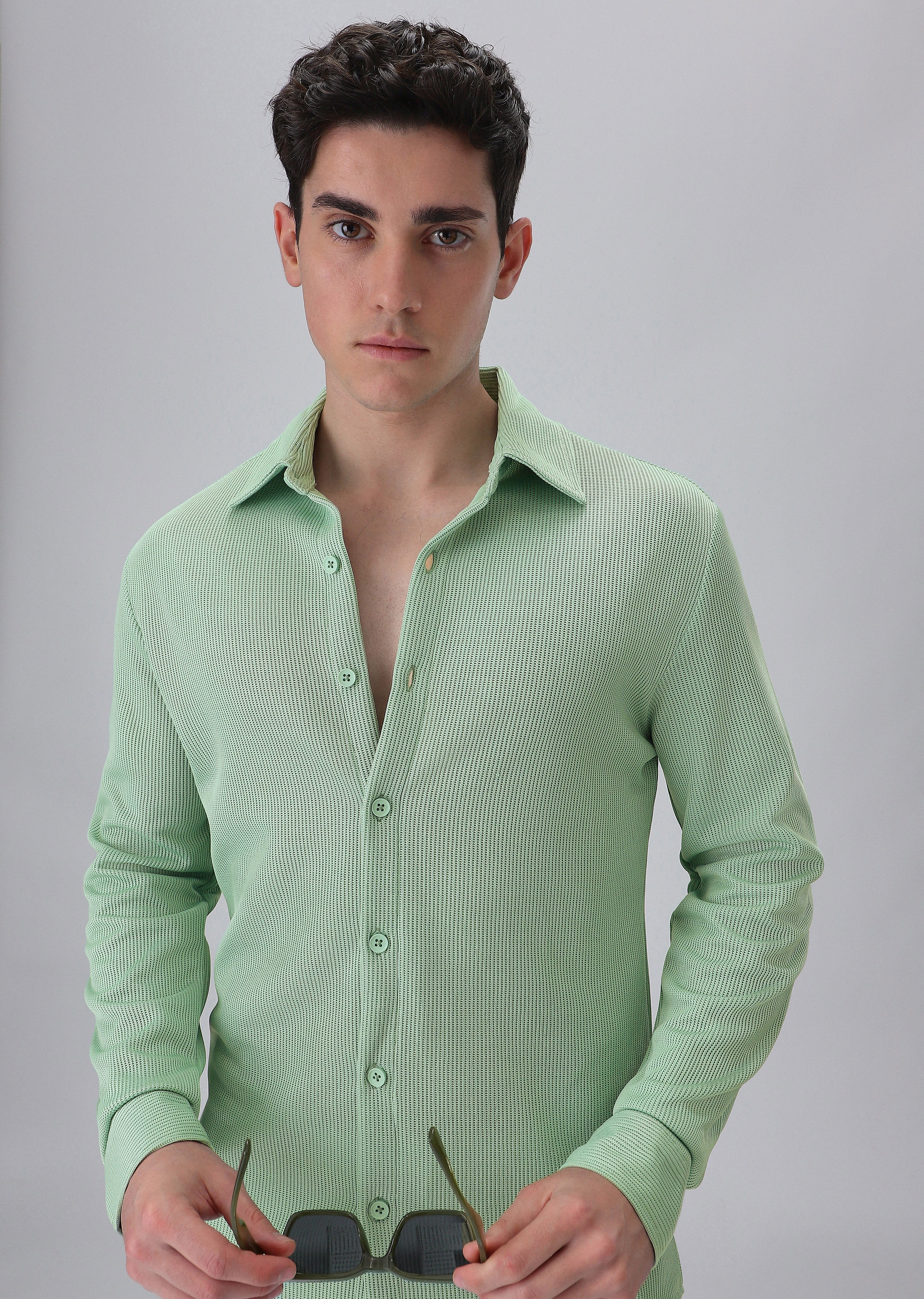 Mint Green Plain Knitted Shirt