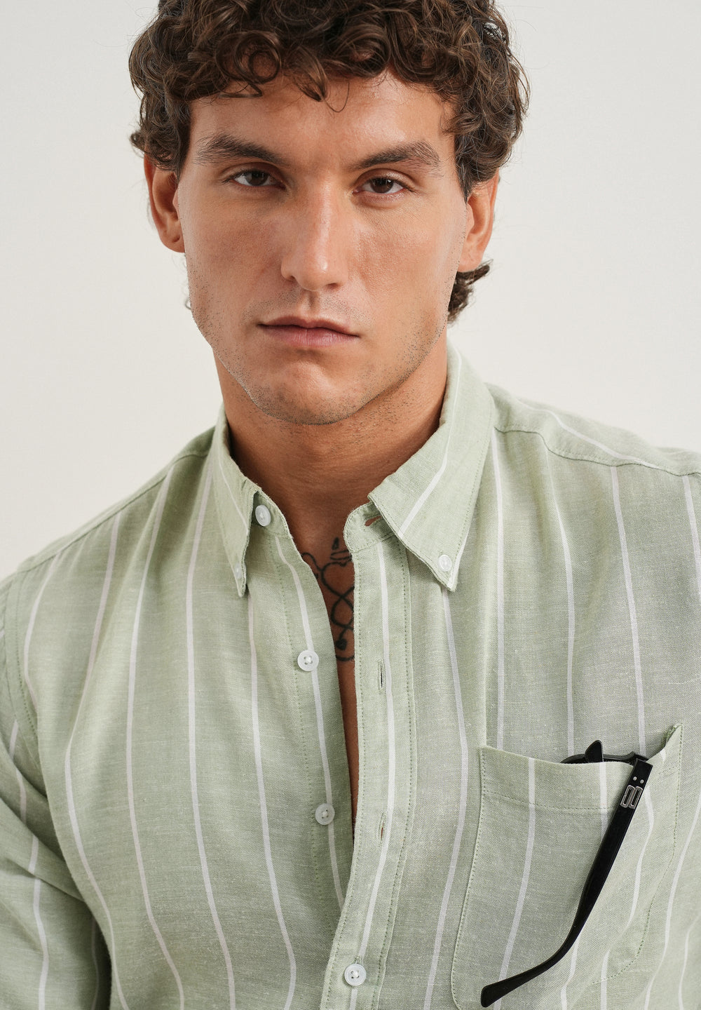 Mint Green Lyocell Linen Stripe Shirt