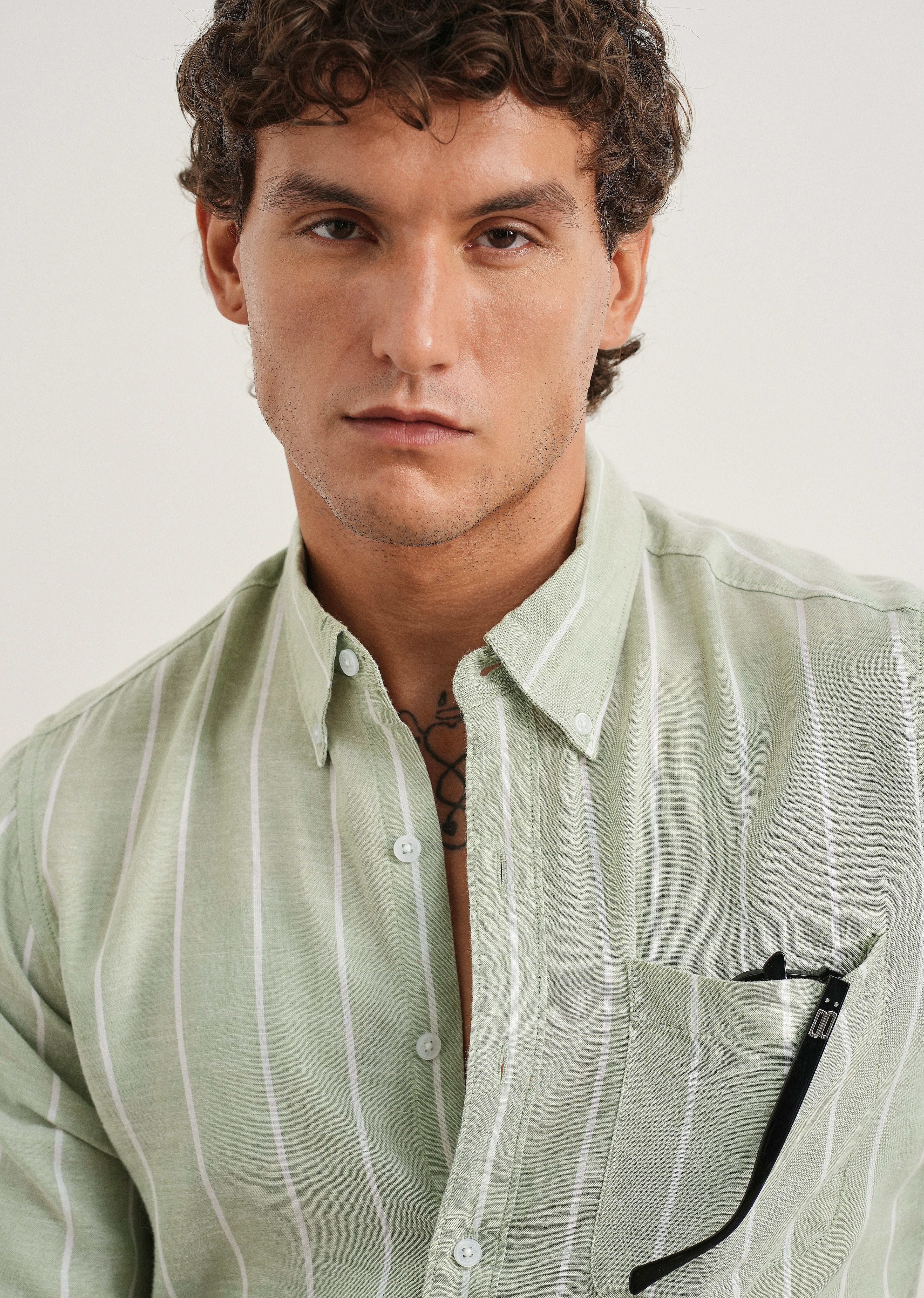 Mint Green Lyocell Linen Stripe Shirt